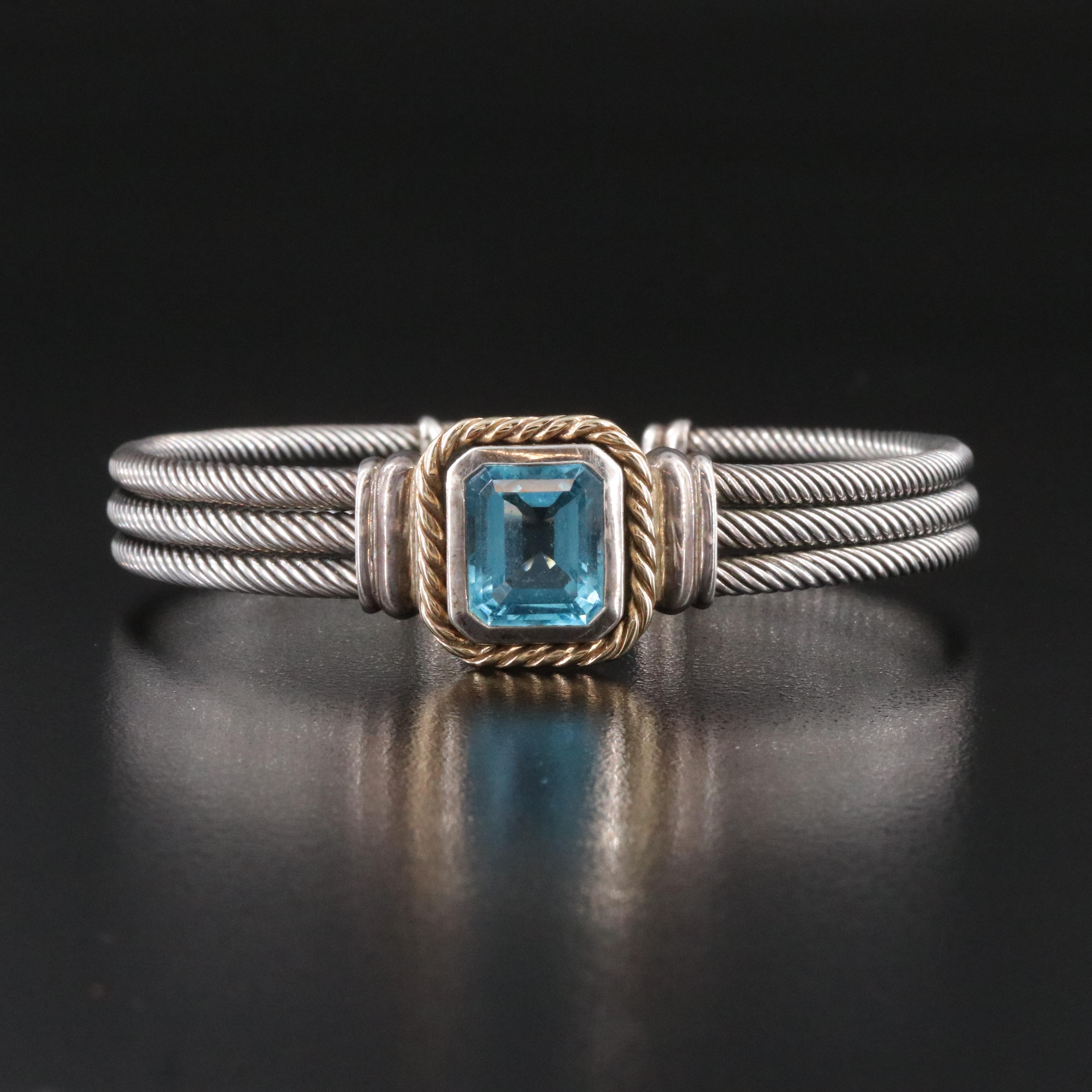 Sterling Topaz Cuff Cable Bracelet