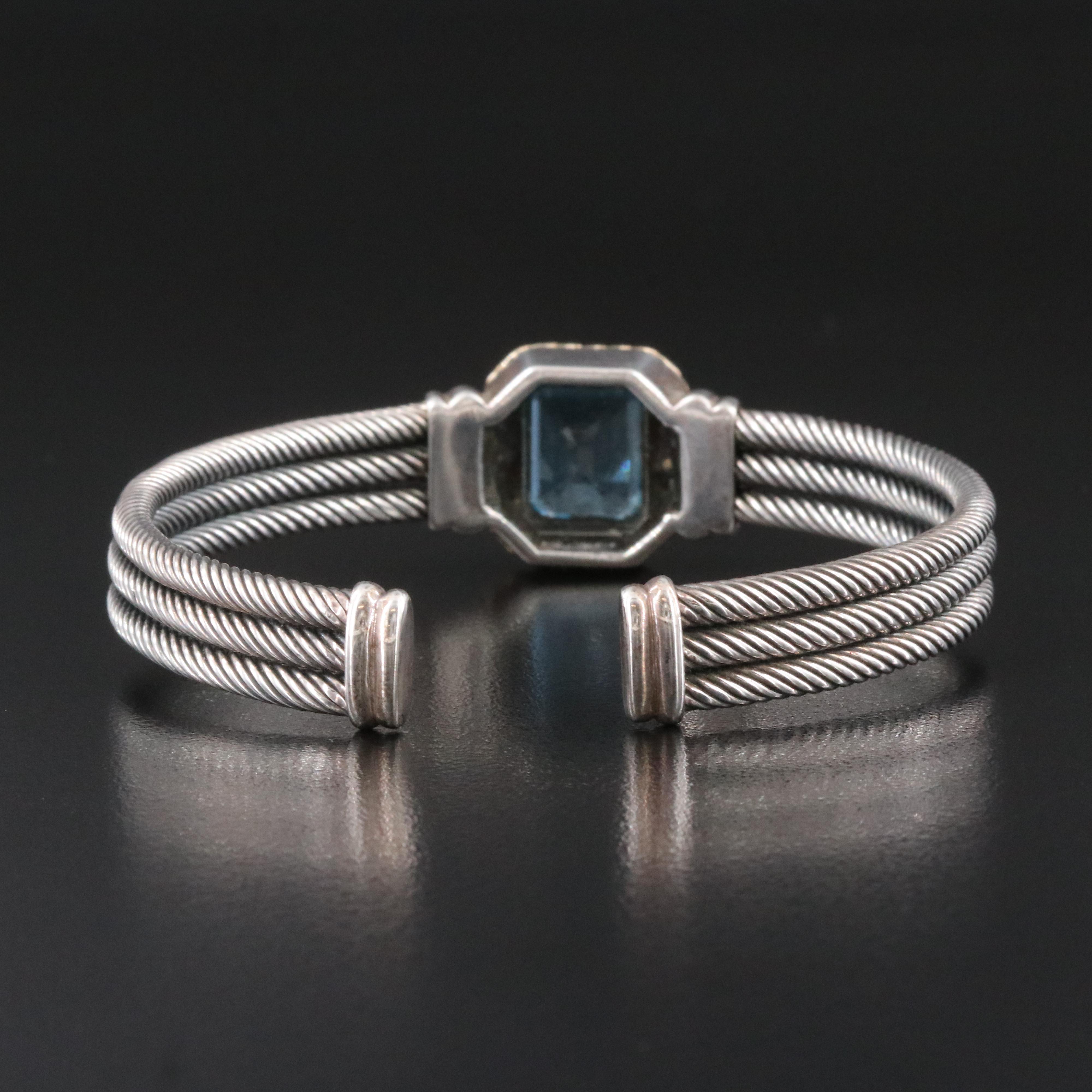 Sterling Topaz Cuff Cable Bracelet