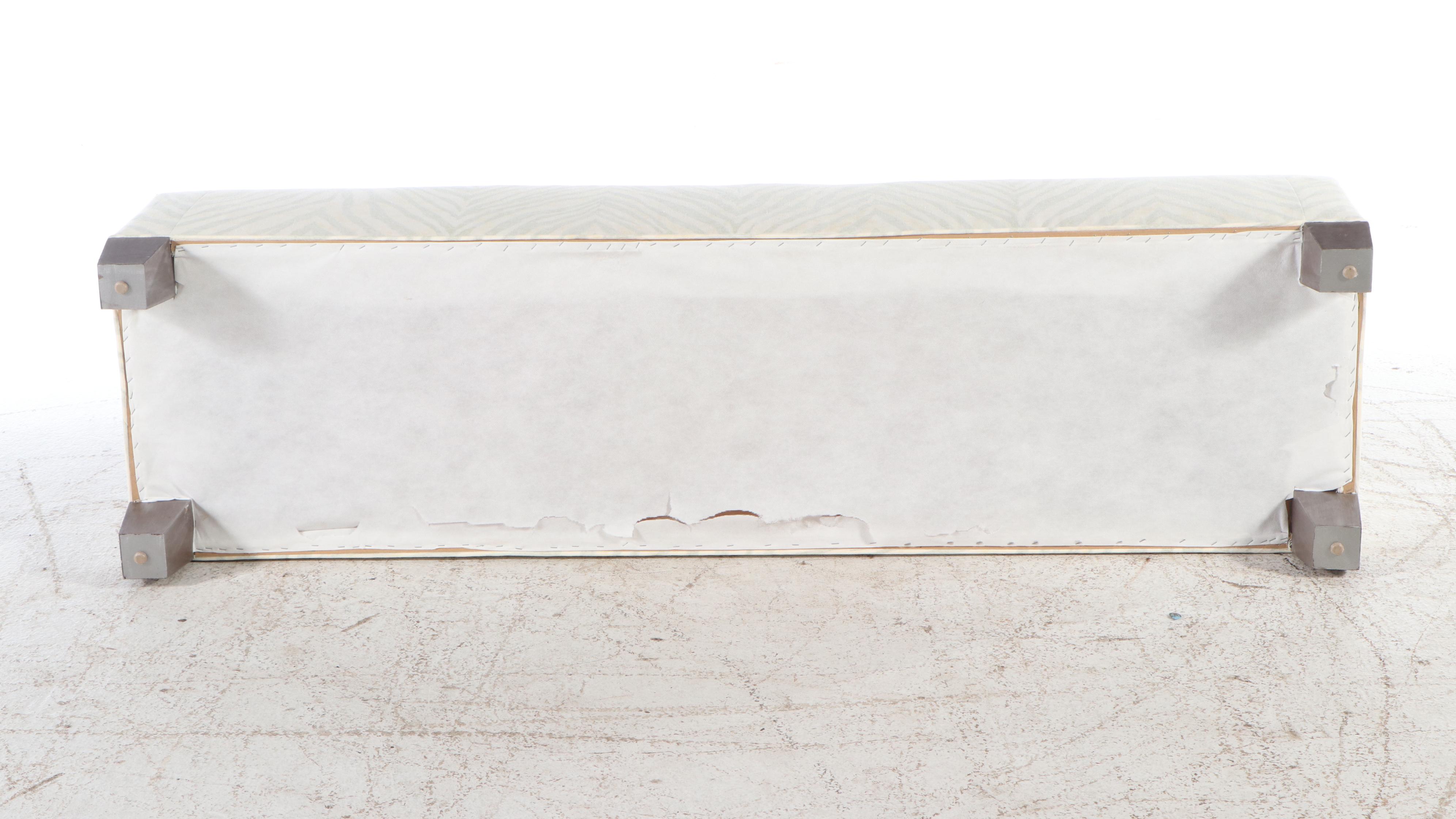 Contemporary Tonal Zebra Print Upholstered Bed Bench