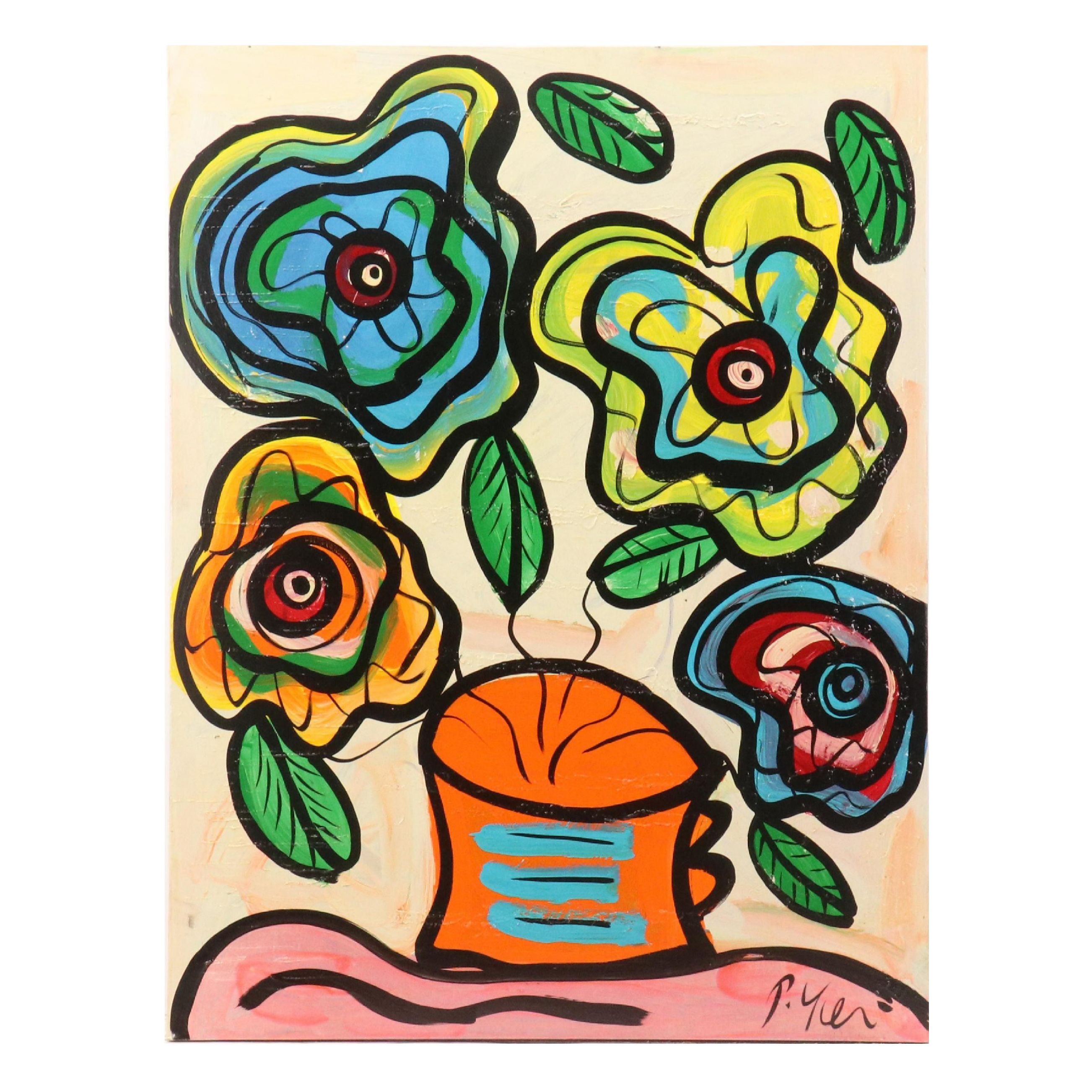 Peter Keil Acrylic Painting "Paris Flowers"