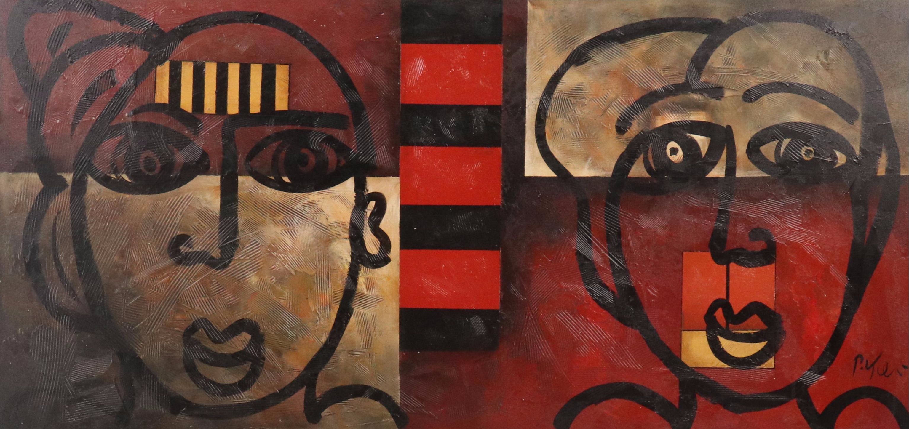 Peter Keil Abstract Figurative Acrylic Painting, Late 20th Century