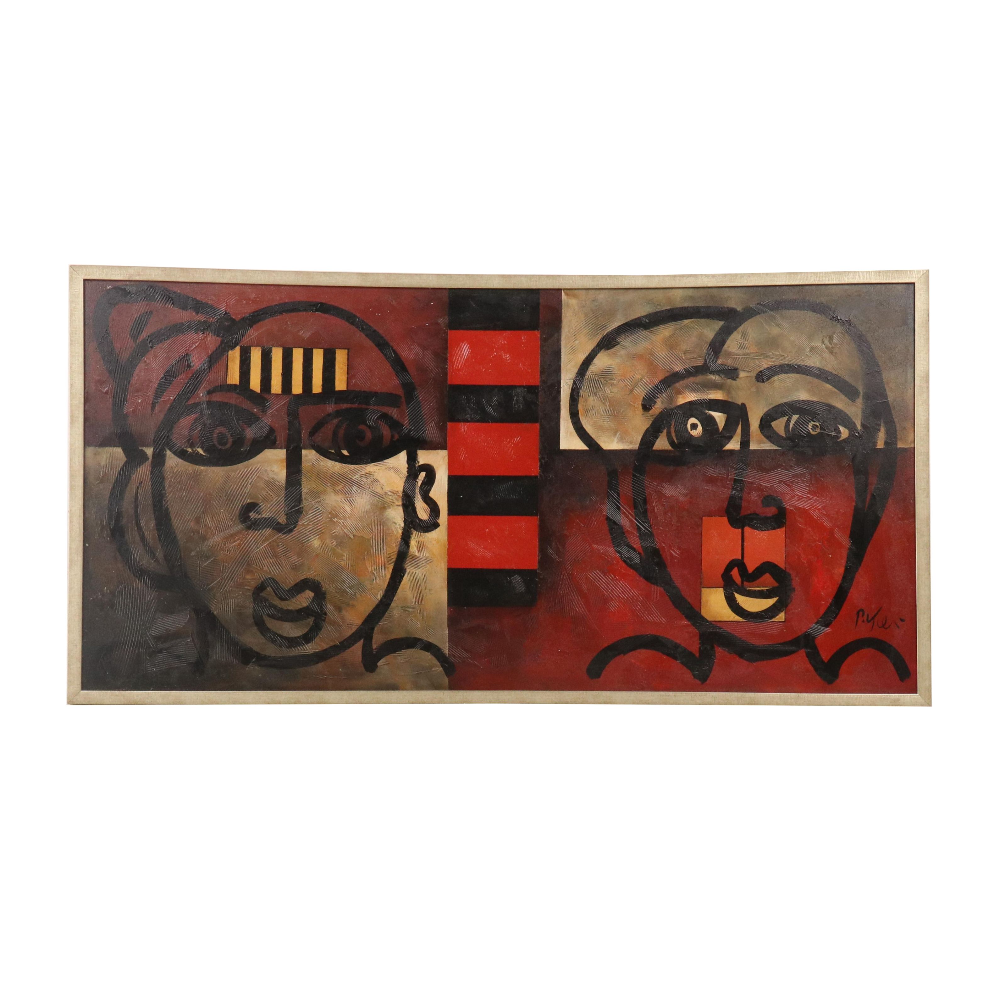 Peter Keil Abstract Figurative Acrylic Painting, Late 20th Century