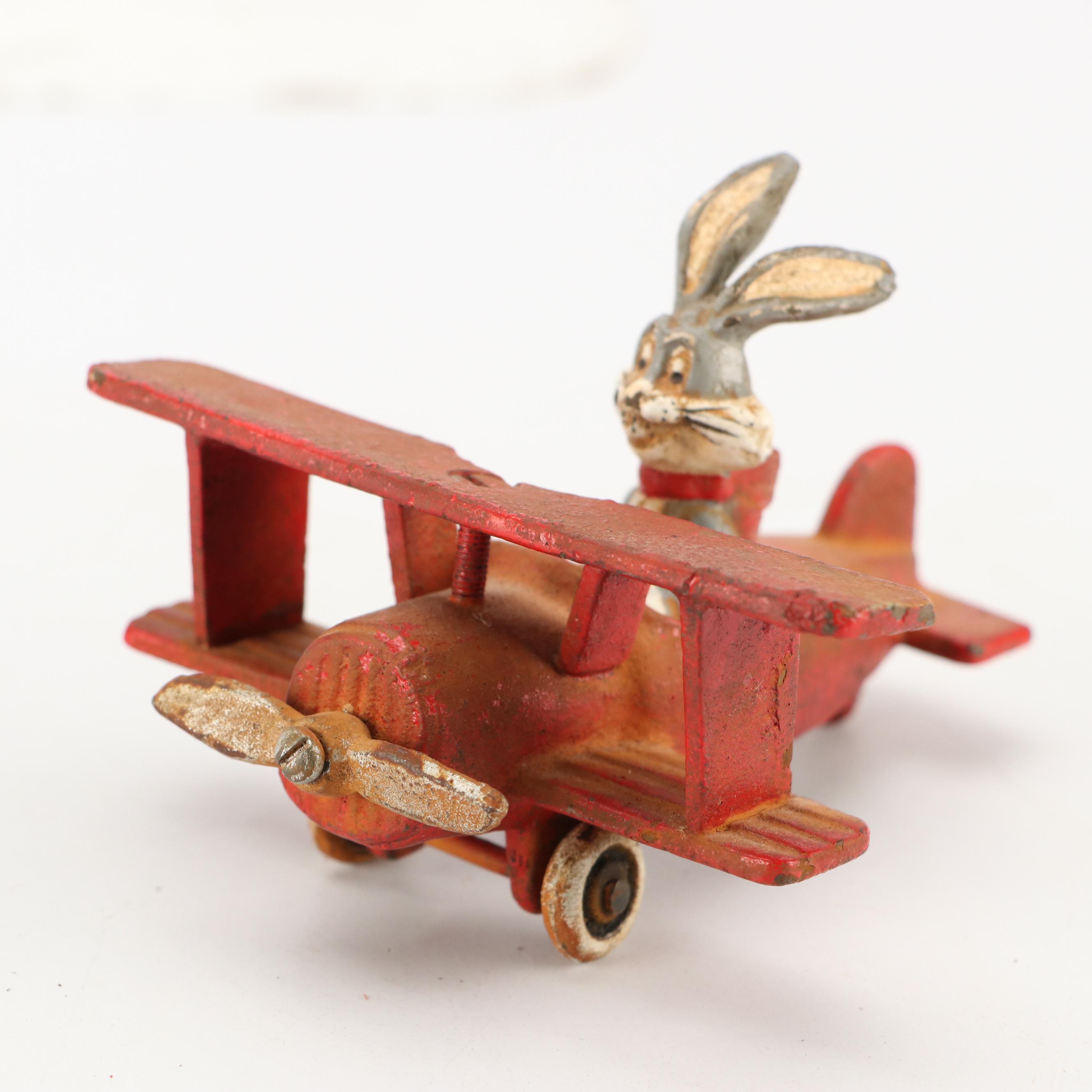Cast Iron Bugs Bunny Airplane with Car and Horse Toys, Early to Mid-20th Century