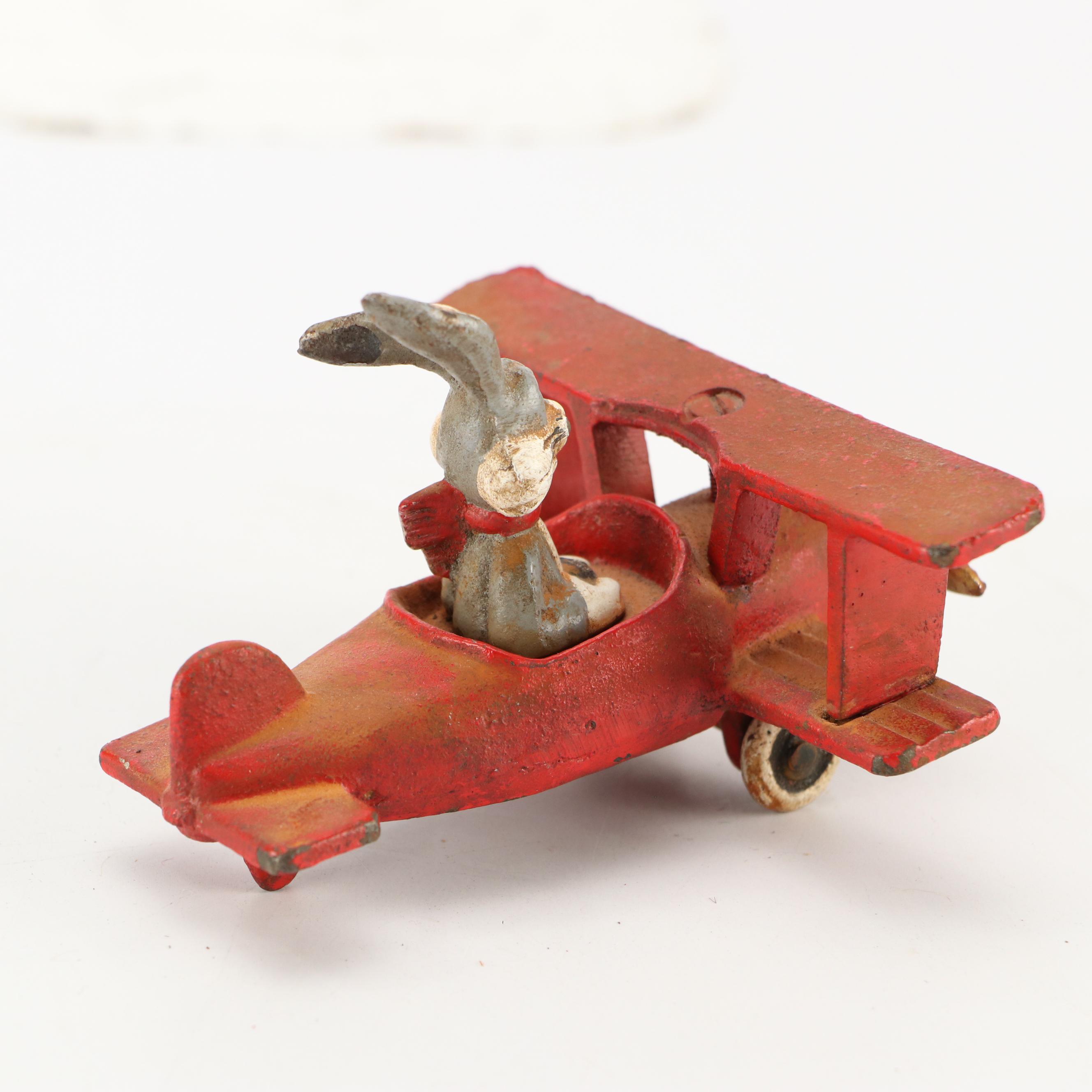 Cast Iron Bugs Bunny Airplane with Car and Horse Toys, Early to Mid-20th Century