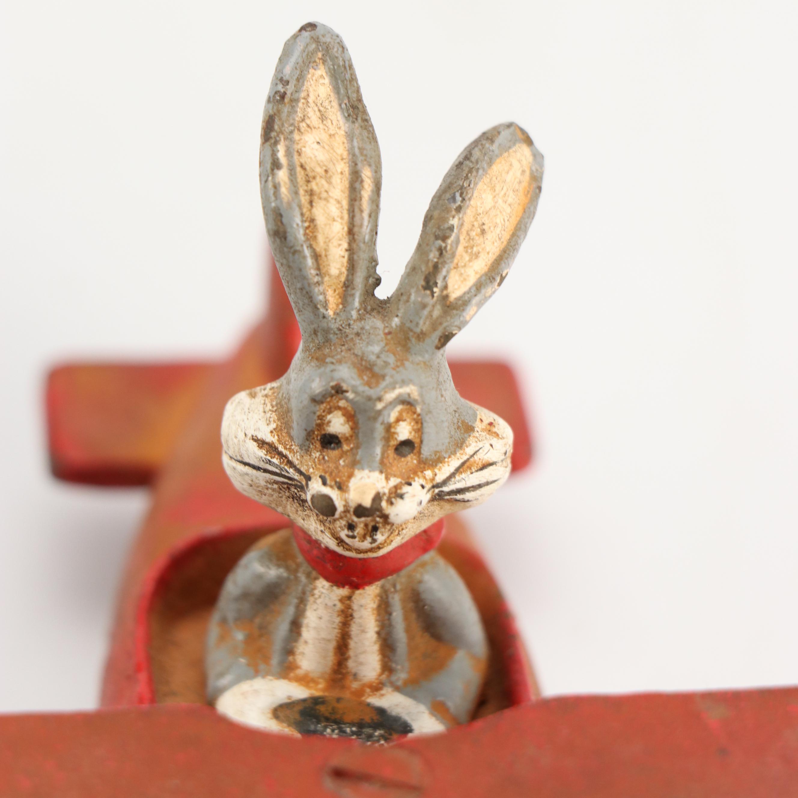Cast Iron Bugs Bunny Airplane with Car and Horse Toys, Early to Mid-20th Century