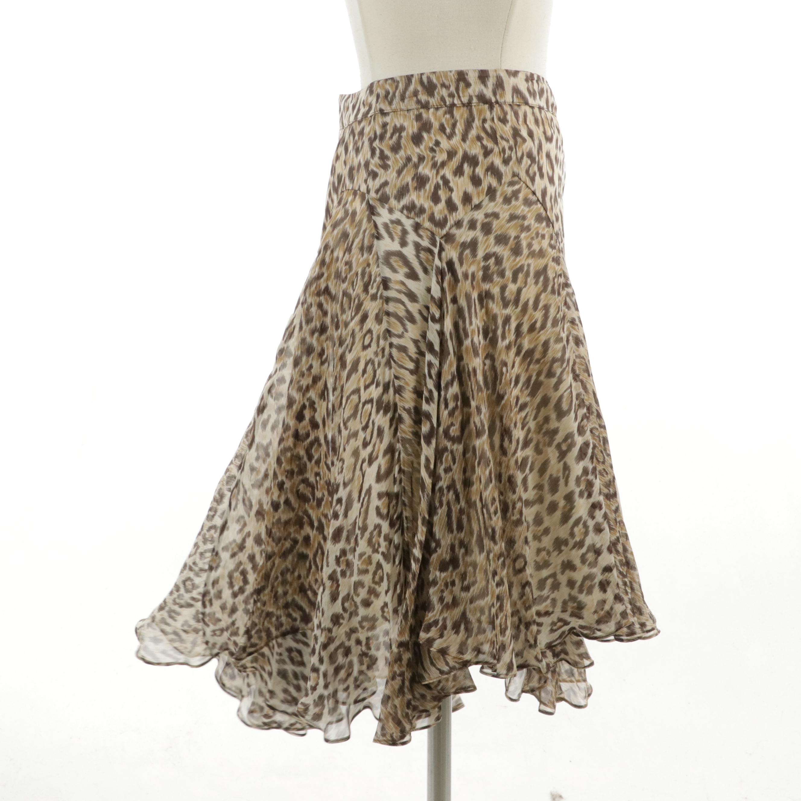 Dolce & Gabbana Paneled Flowy High-Low Skirt in Leopard Print Silk, 1990s