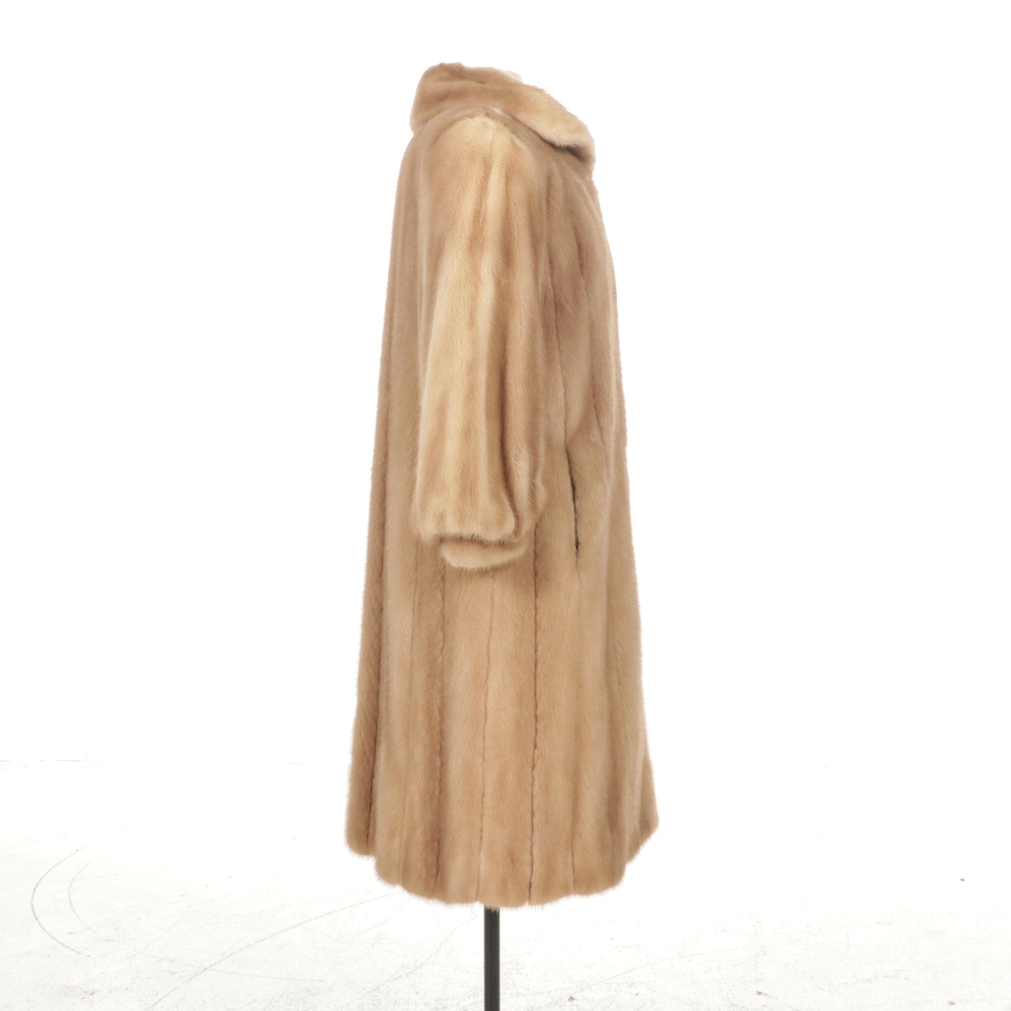 Pastel Mink Fur Long Coat with Embroidered Lining by Miller's Furs