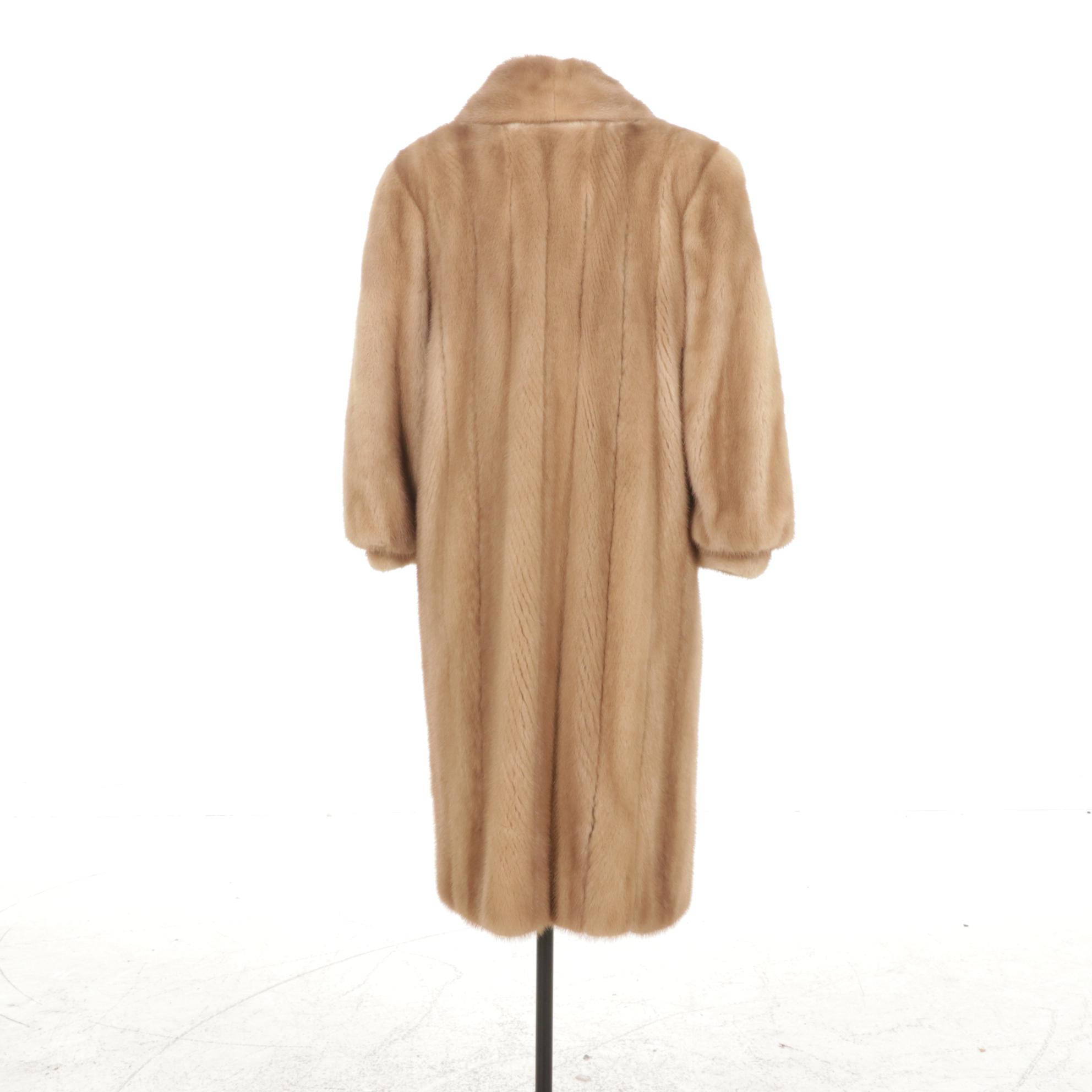 Pastel Mink Fur Long Coat with Embroidered Lining by Miller's Furs