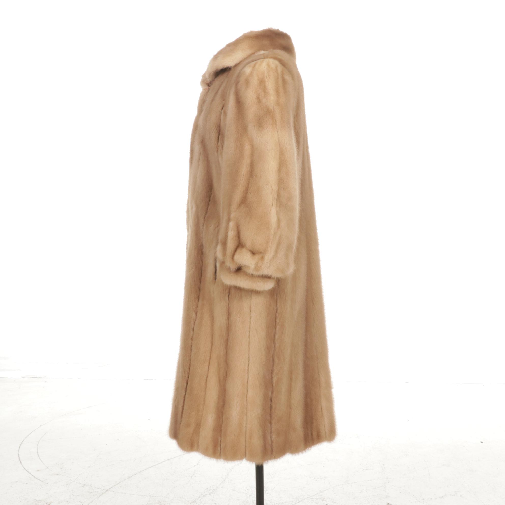 Pastel Mink Fur Long Coat with Embroidered Lining by Miller's Furs