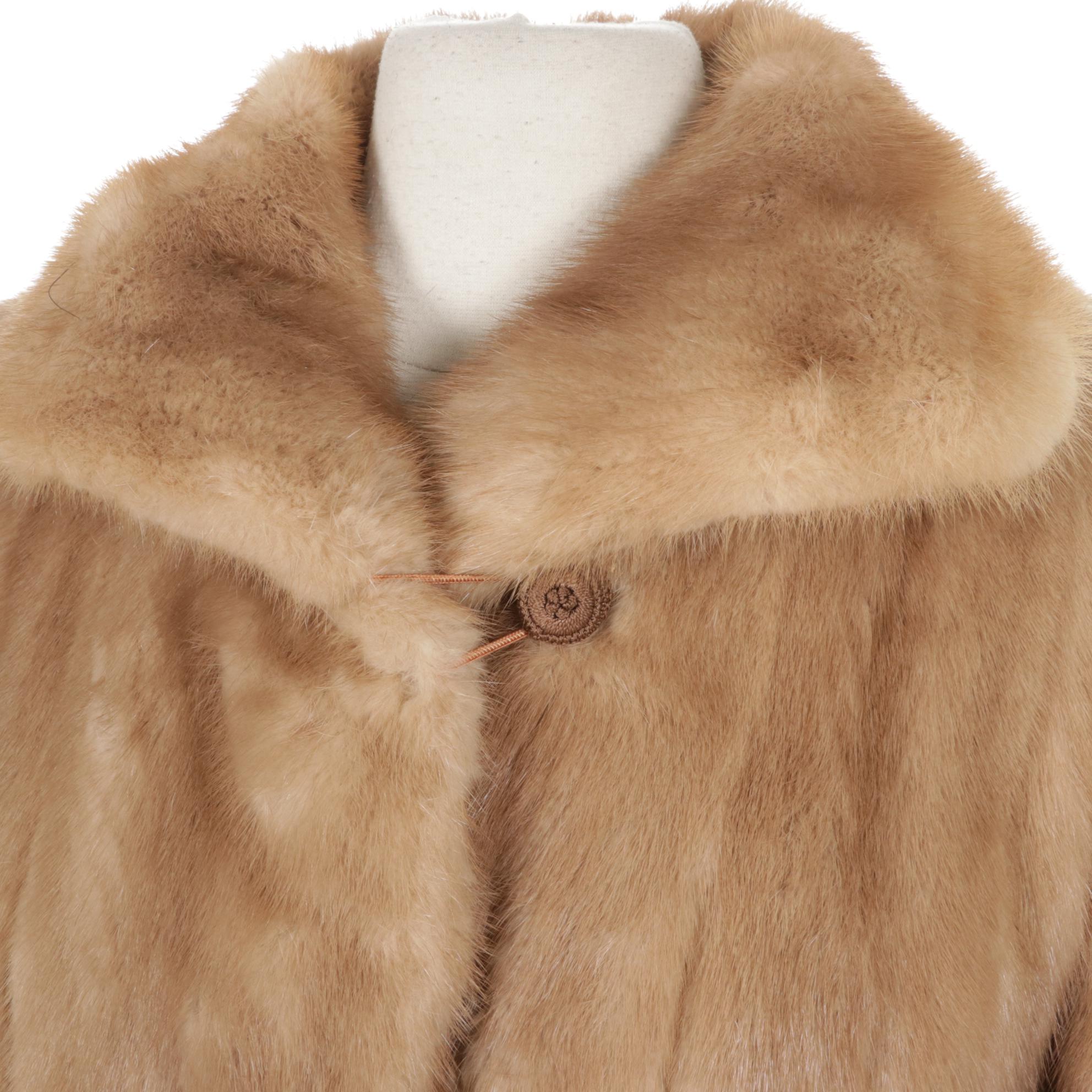 Pastel Mink Fur Long Coat with Embroidered Lining by Miller's Furs
