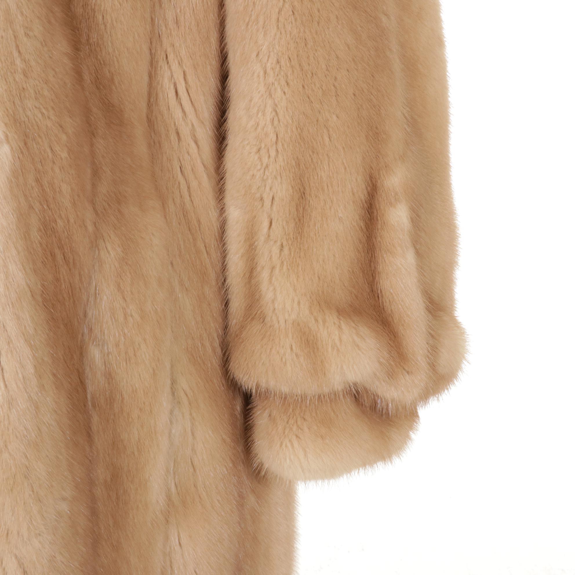 Pastel Mink Fur Long Coat with Embroidered Lining by Miller's Furs
