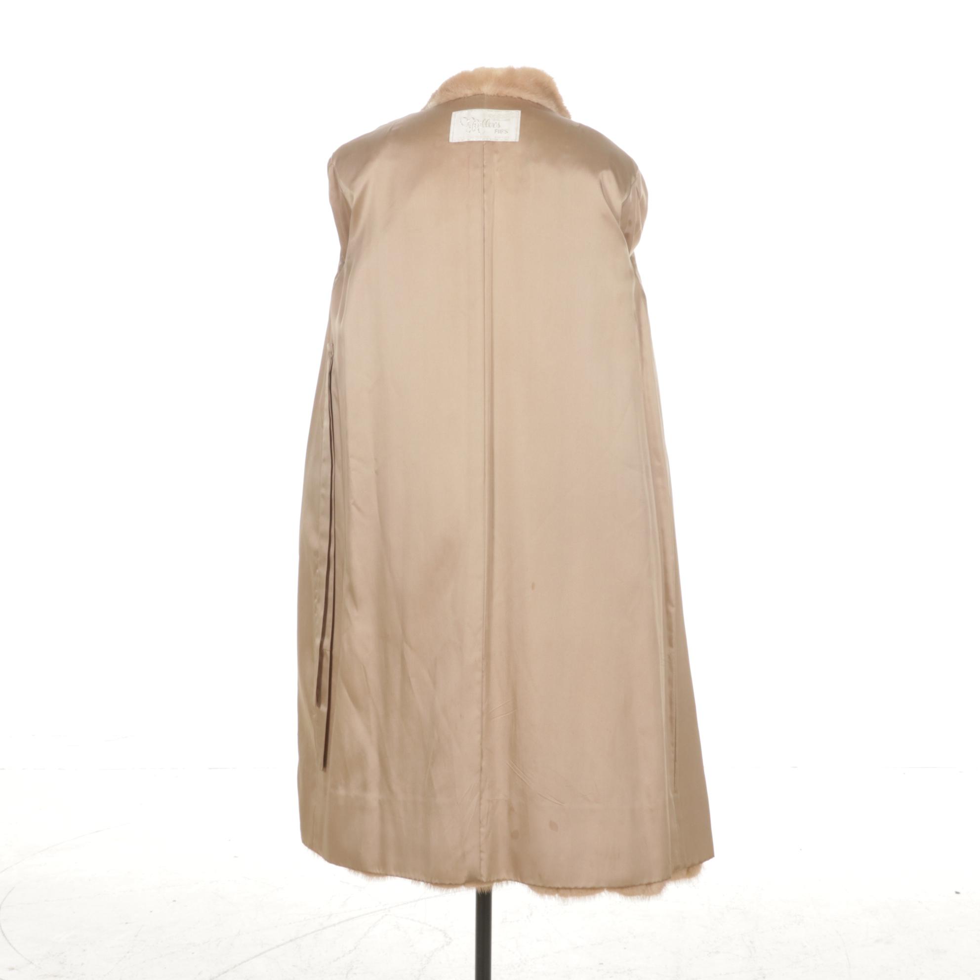 Pastel Mink Fur Long Coat with Embroidered Lining by Miller's Furs