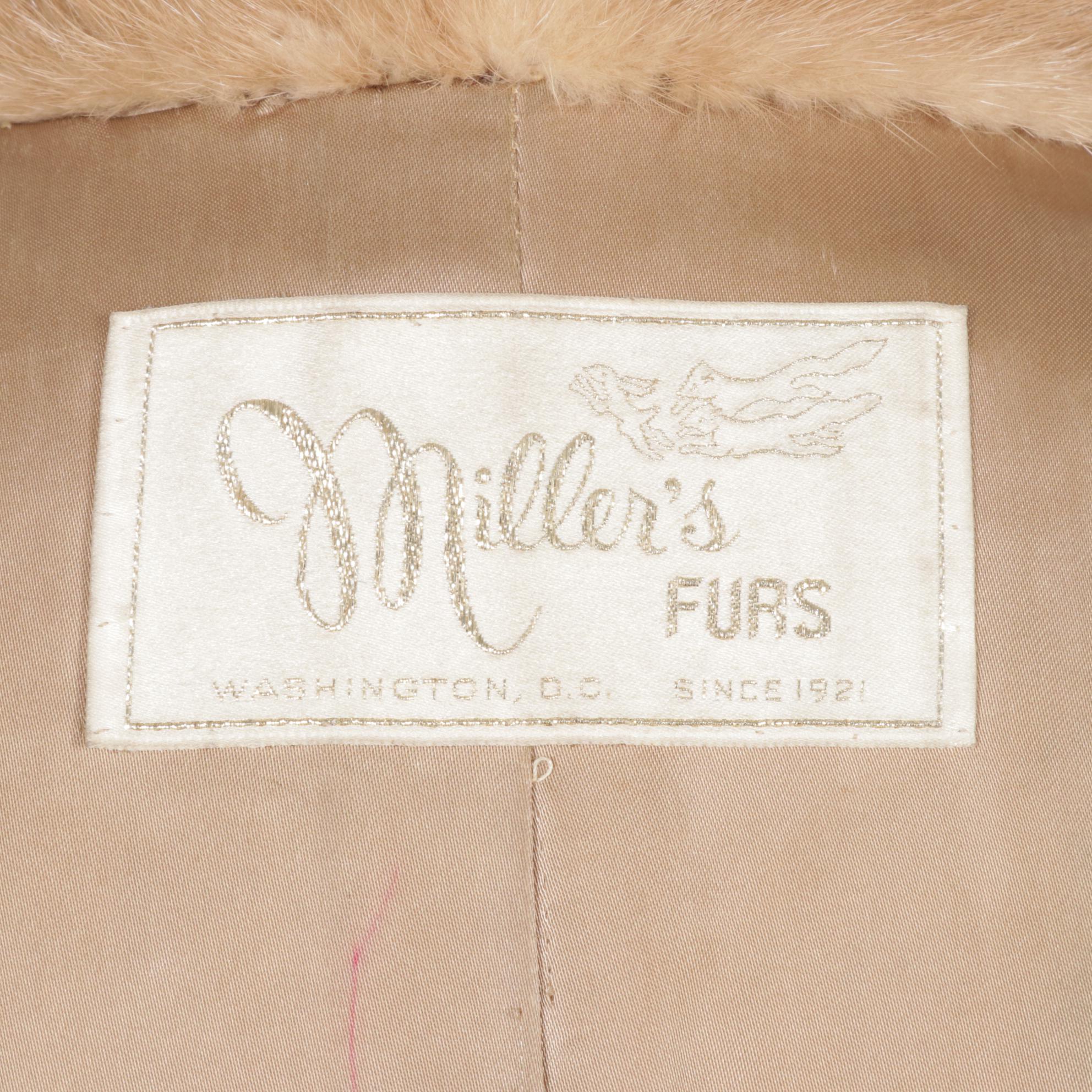 Pastel Mink Fur Long Coat with Embroidered Lining by Miller's Furs