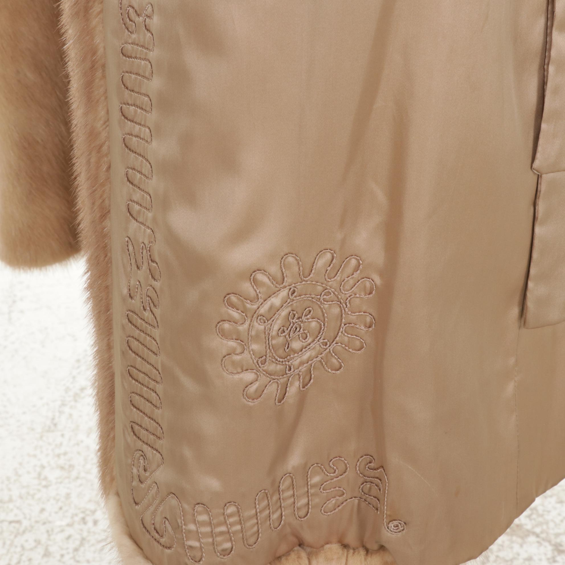 Pastel Mink Fur Long Coat with Embroidered Lining by Miller's Furs