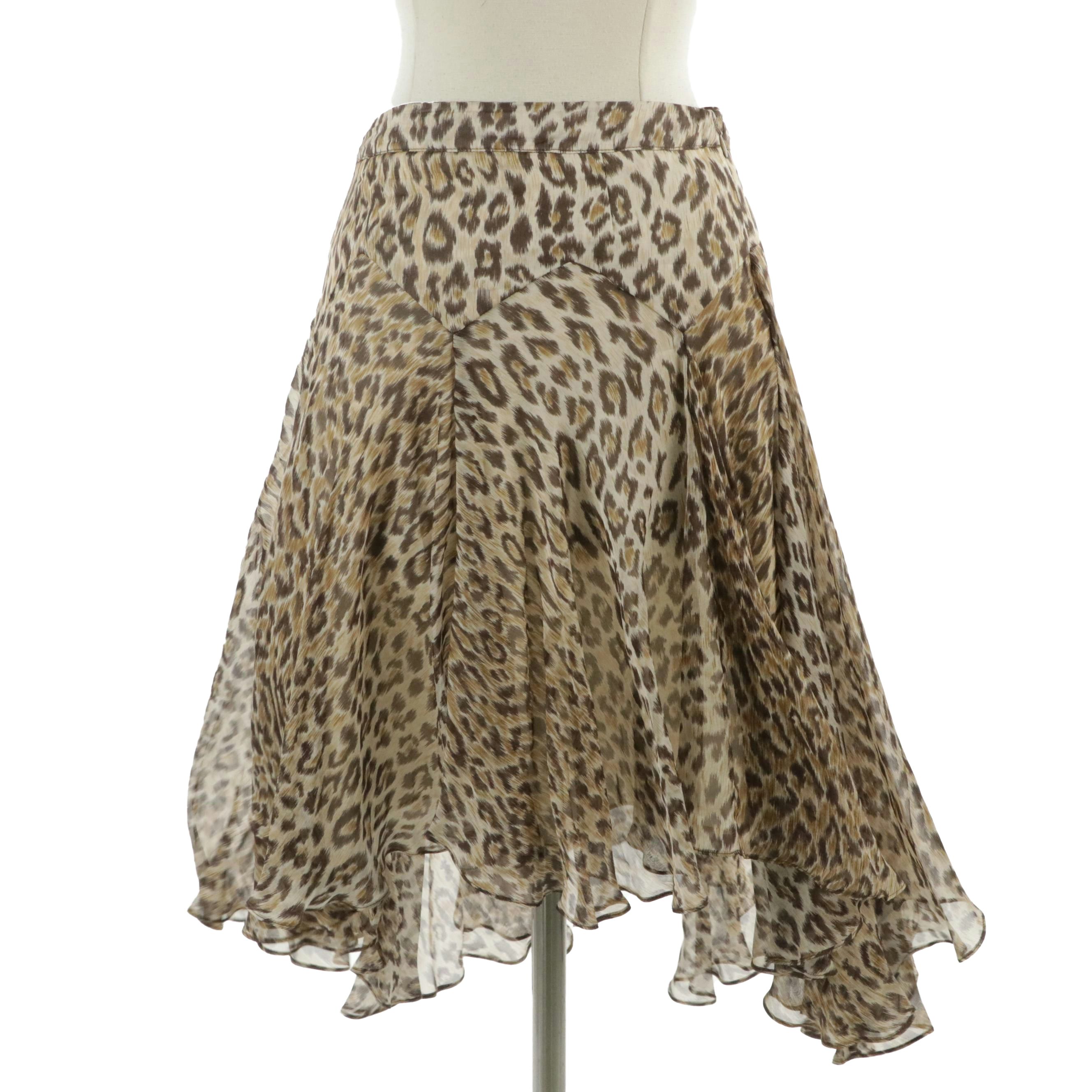 Dolce & Gabbana Paneled Flowy High-Low Skirt in Leopard Print Silk, 1990s