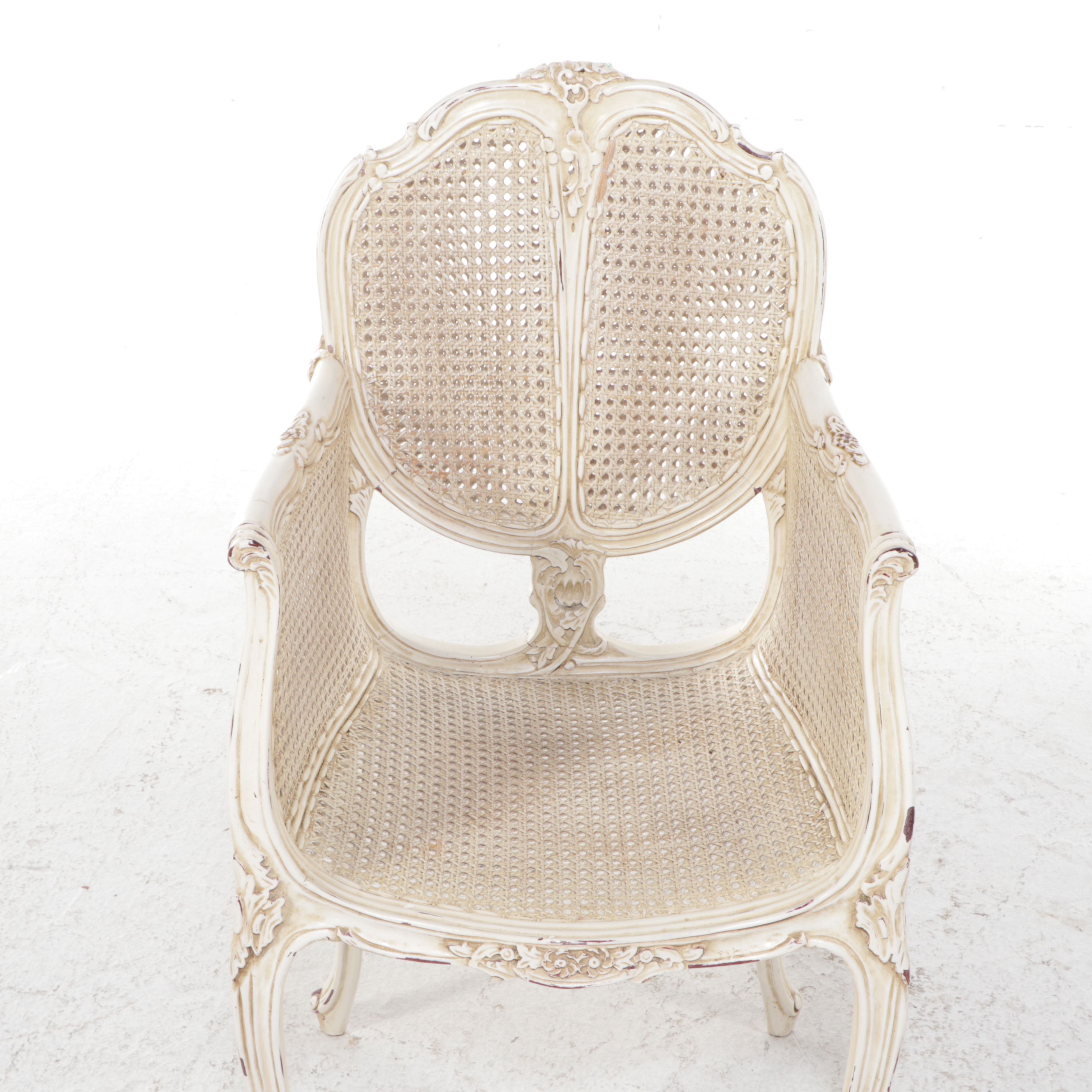 Louis XV Style White Caned Bergère
