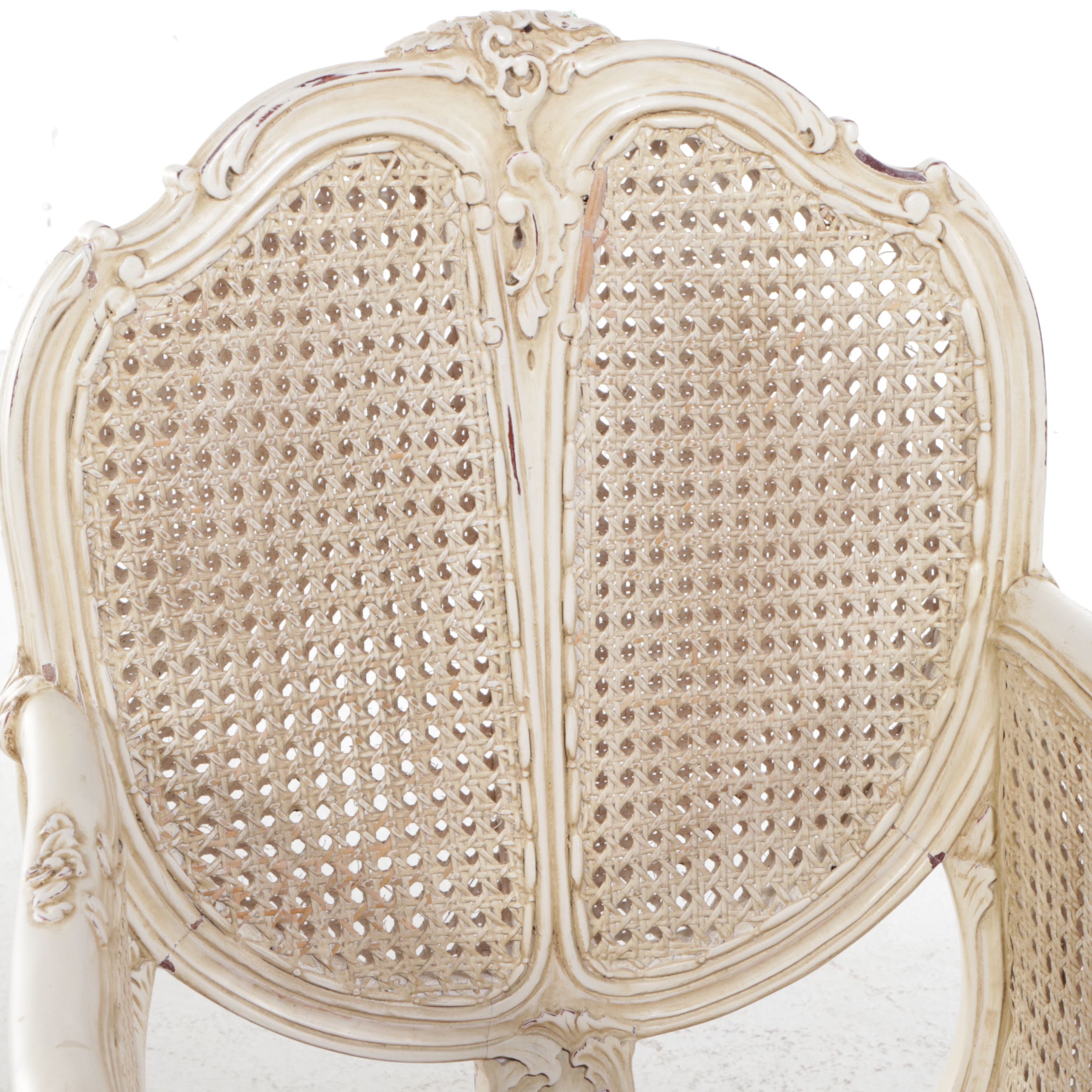 Louis XV Style White Caned Bergère