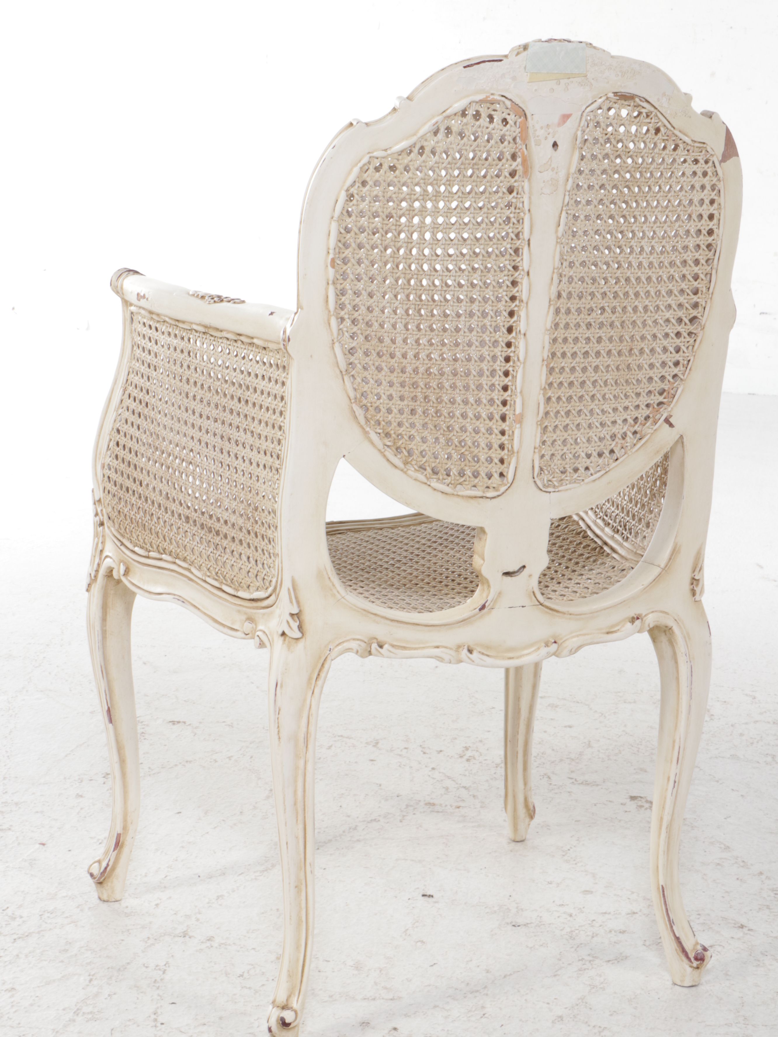 Louis XV Style White Caned Bergère