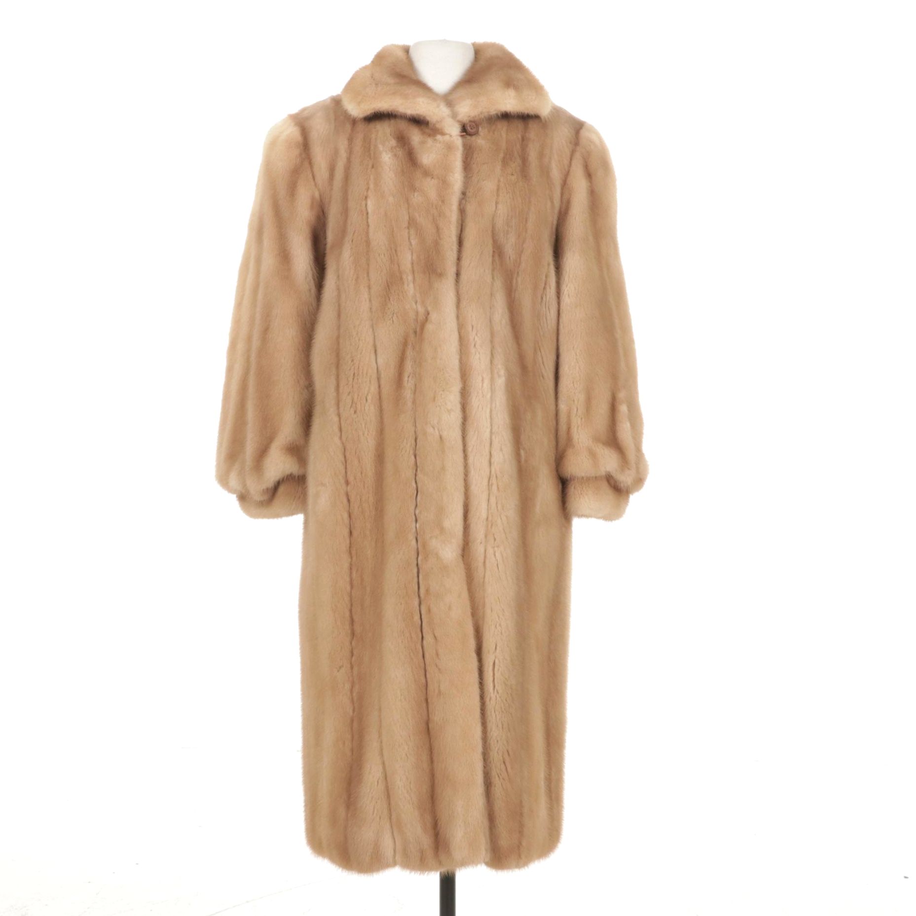 Pastel Mink Fur Long Coat with Embroidered Lining by Miller's Furs