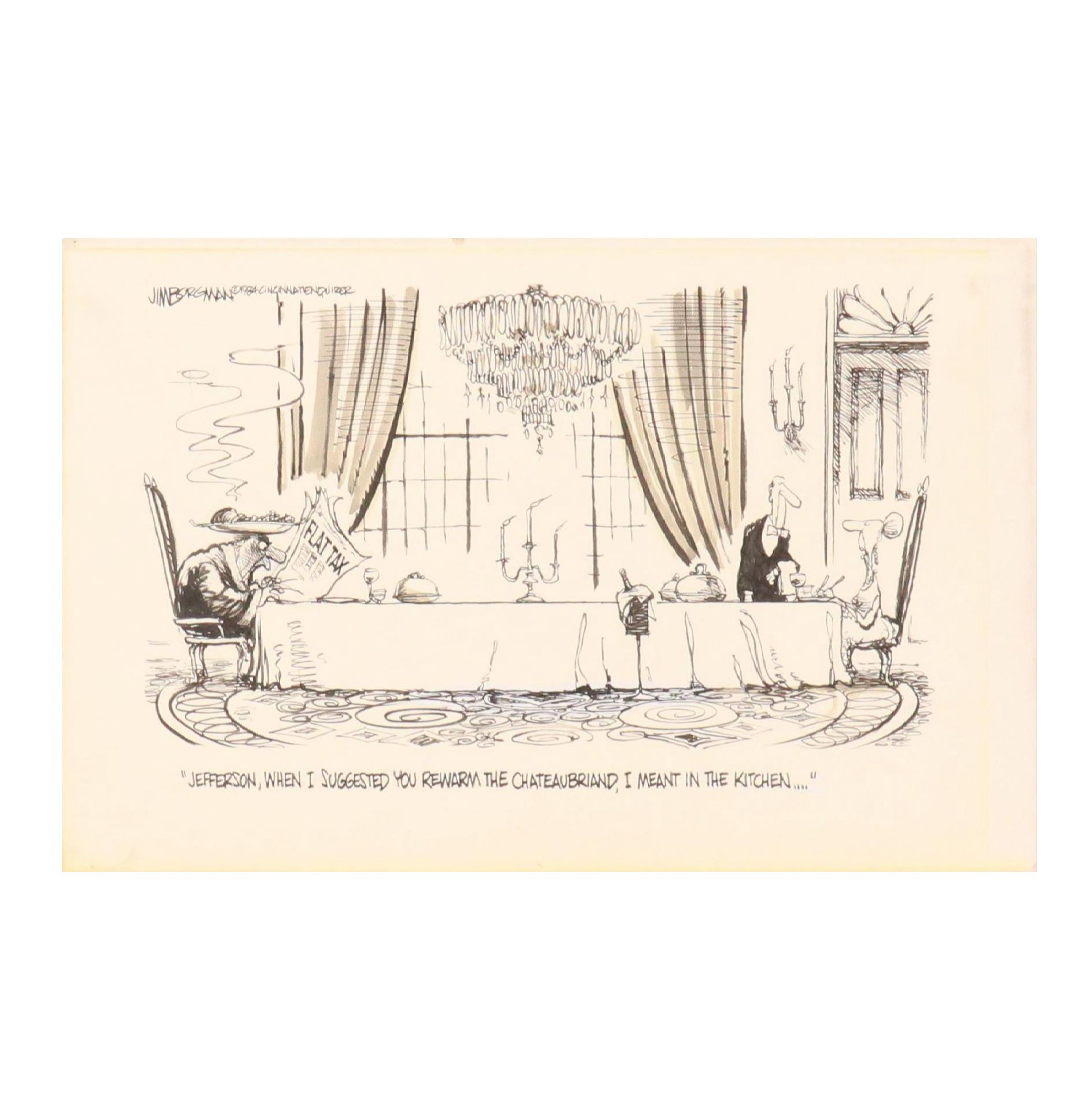 Jim Borgman Cincinnati Enquirer Ink Political Cartoon Illustration, 1984