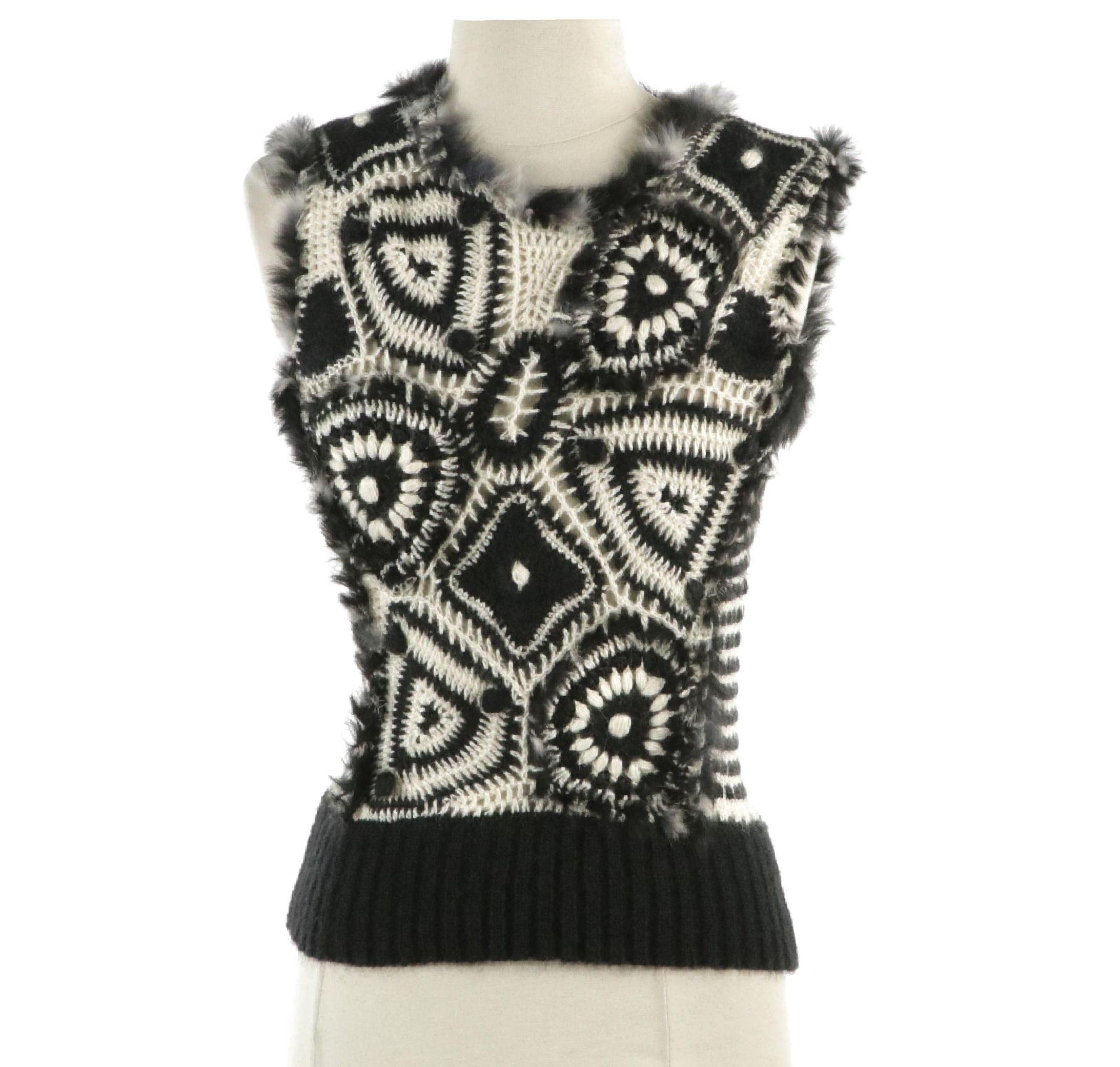 Adams Jones Mohair Blend and Fur Trim Crochet Knit Sleeveless Sweater with Tags