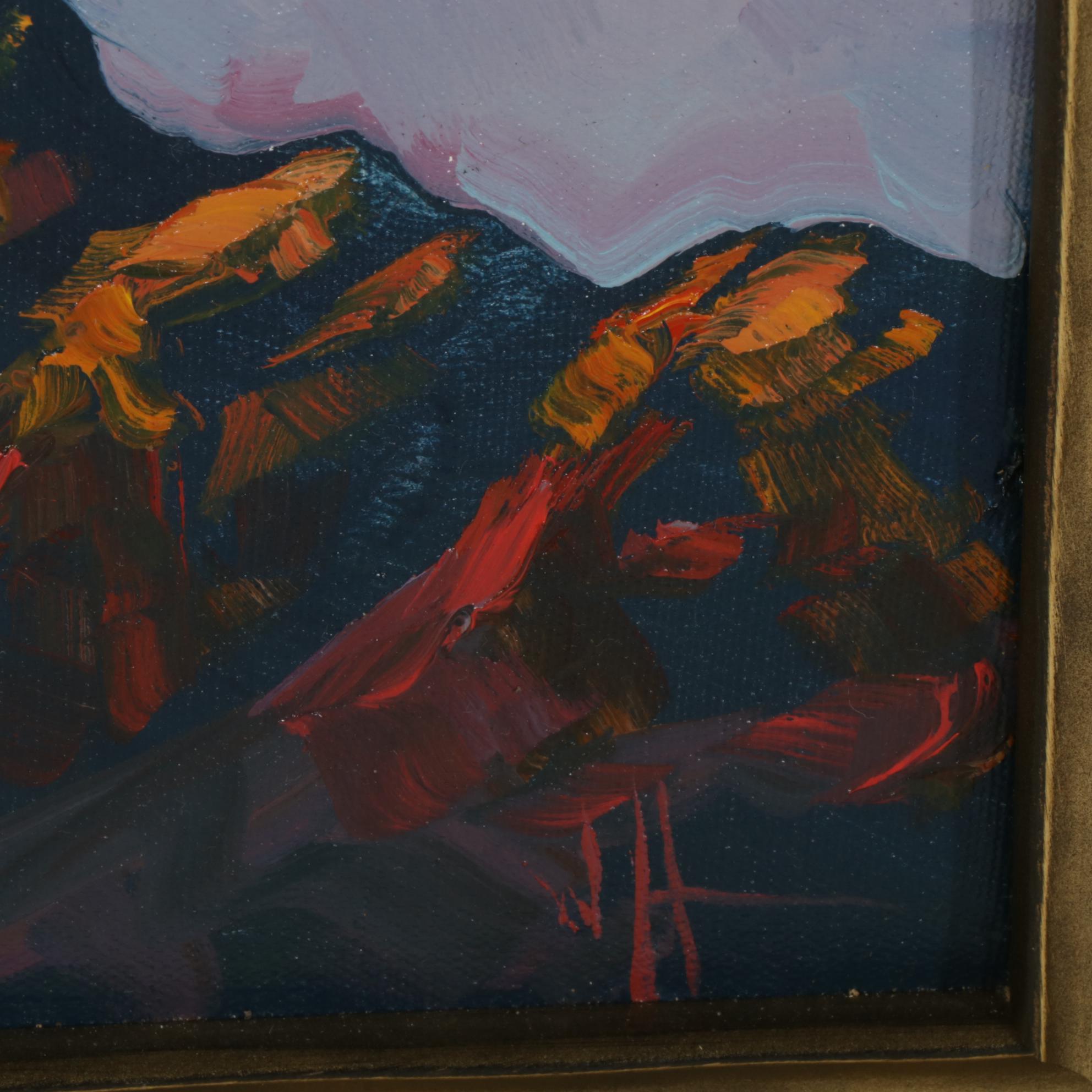 William Hawkins Contrasting Colors Mountain Landscape Oil Painting