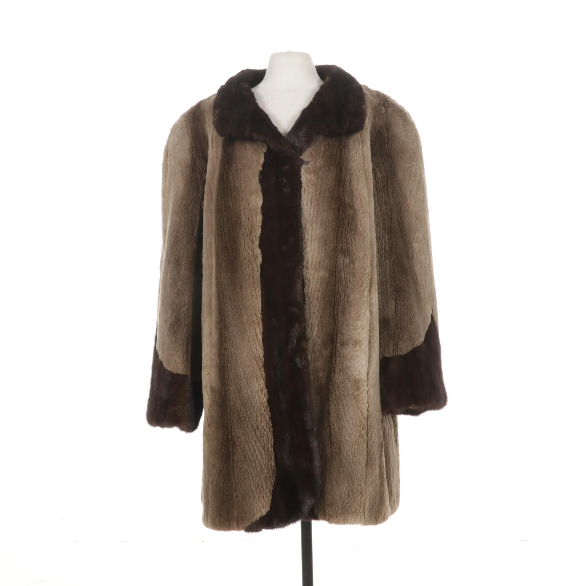 Phantom Sheared Beaver Fur Coat with Mink Fur Trim