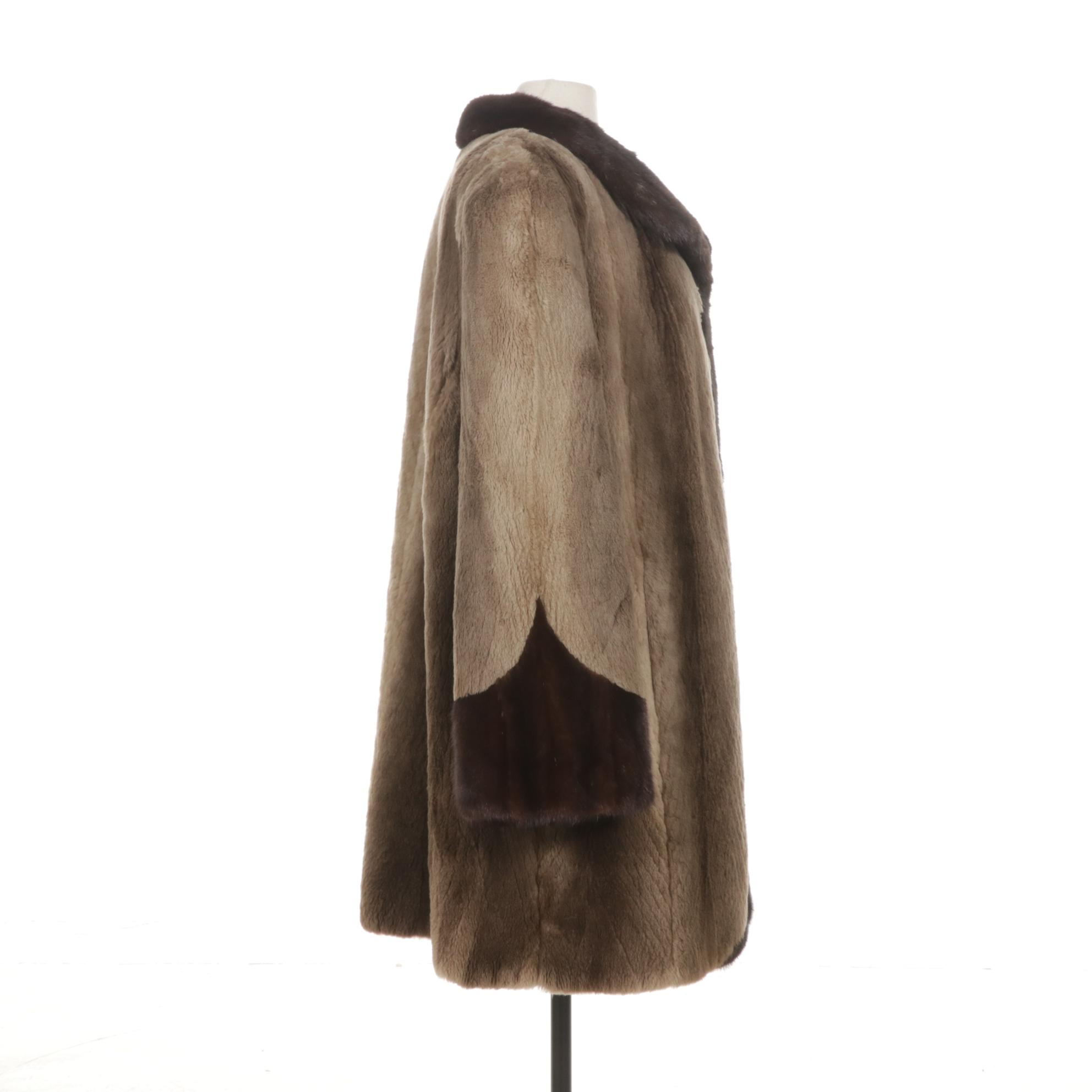 Phantom Sheared Beaver Fur Coat with Mink Fur Trim