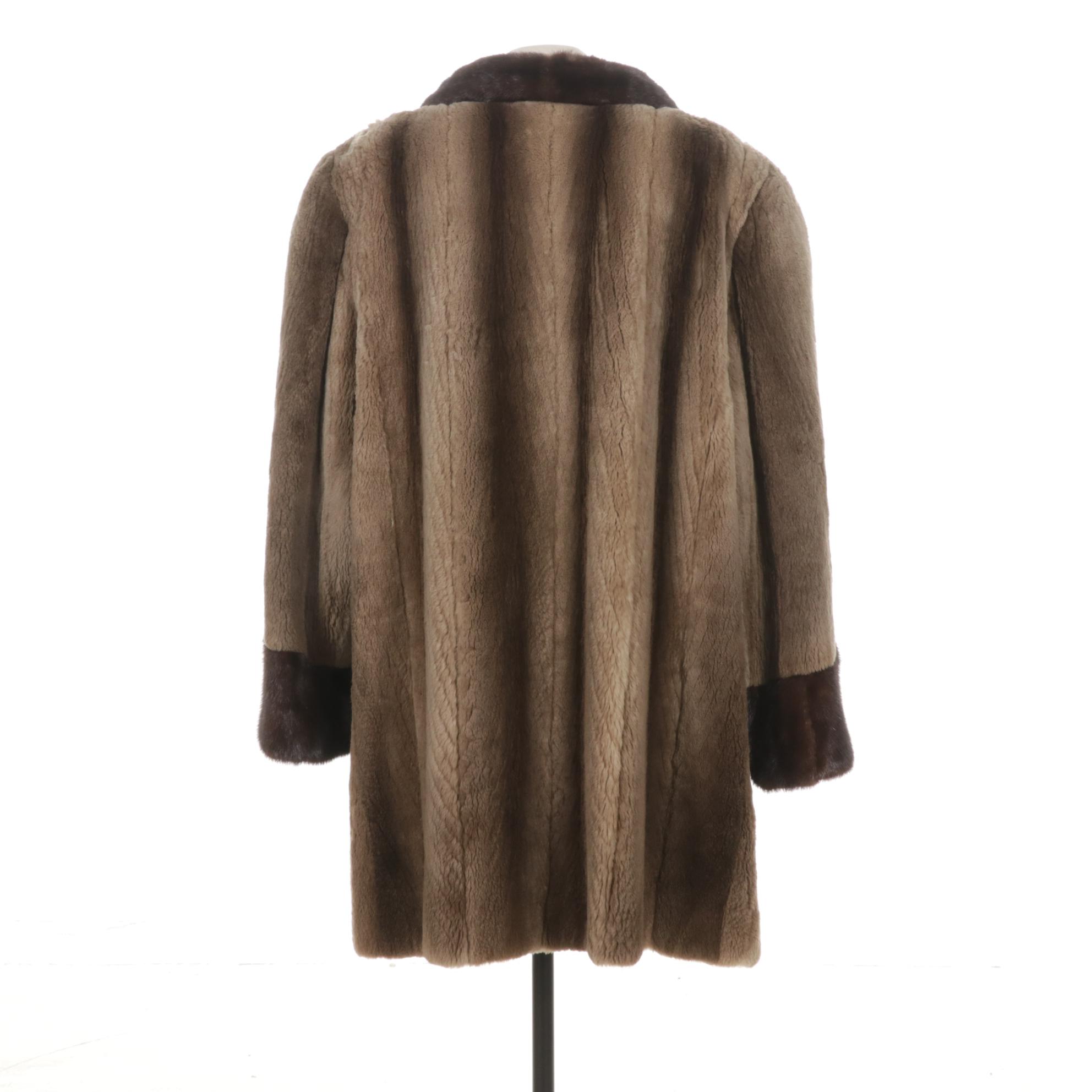 Phantom Sheared Beaver Fur Coat with Mink Fur Trim
