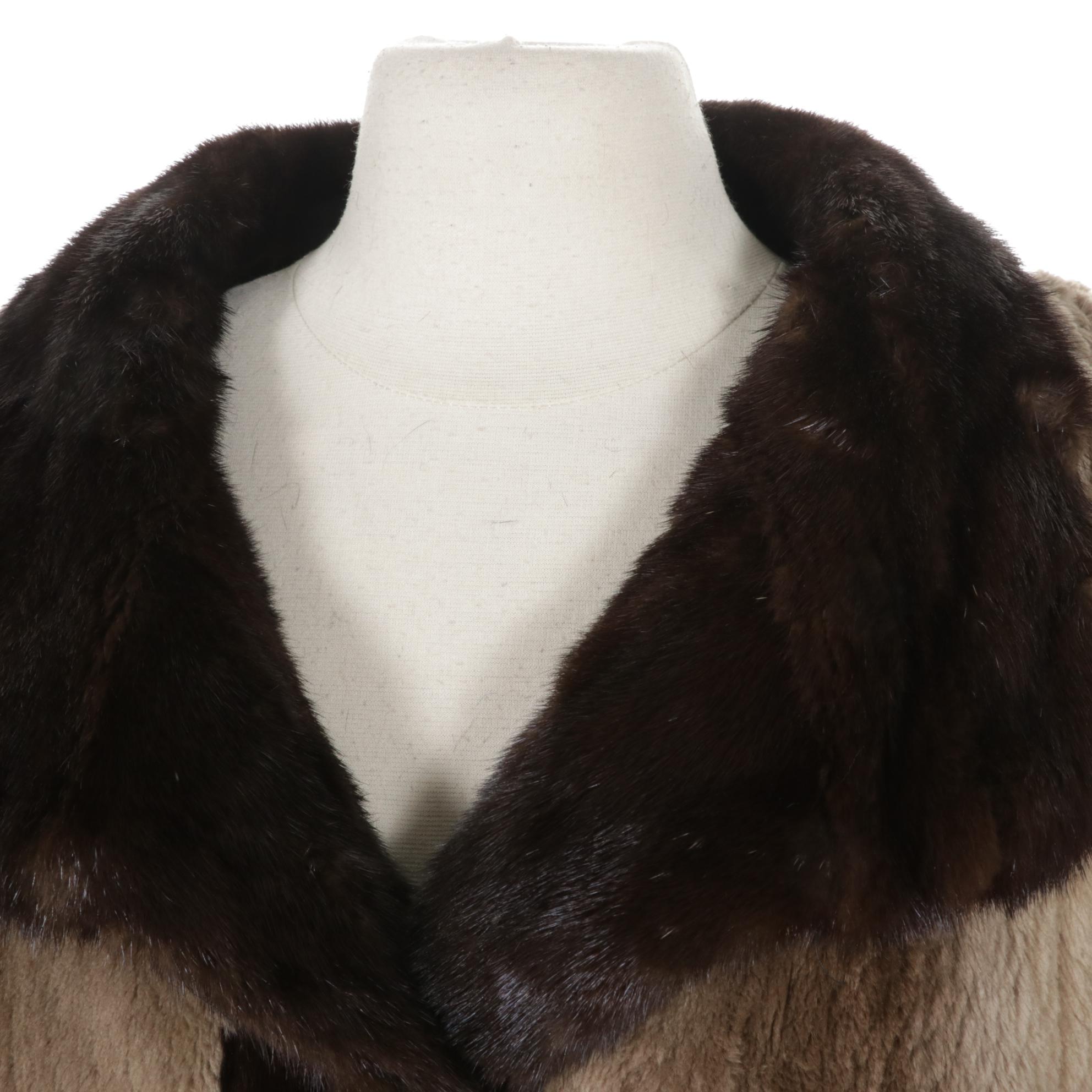 Phantom Sheared Beaver Fur Coat with Mink Fur Trim