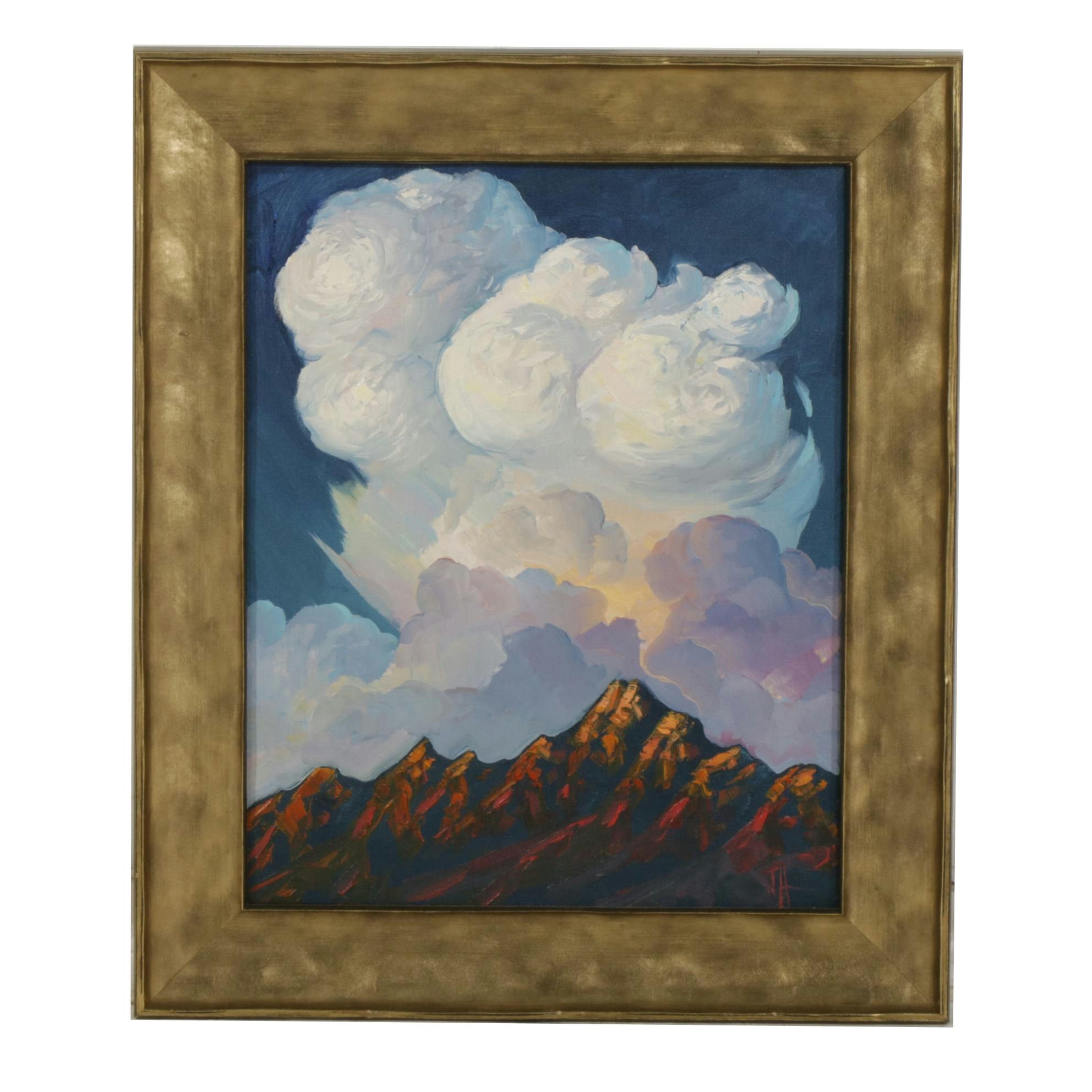 William Hawkins Contrasting Colors Mountain Landscape Oil Painting