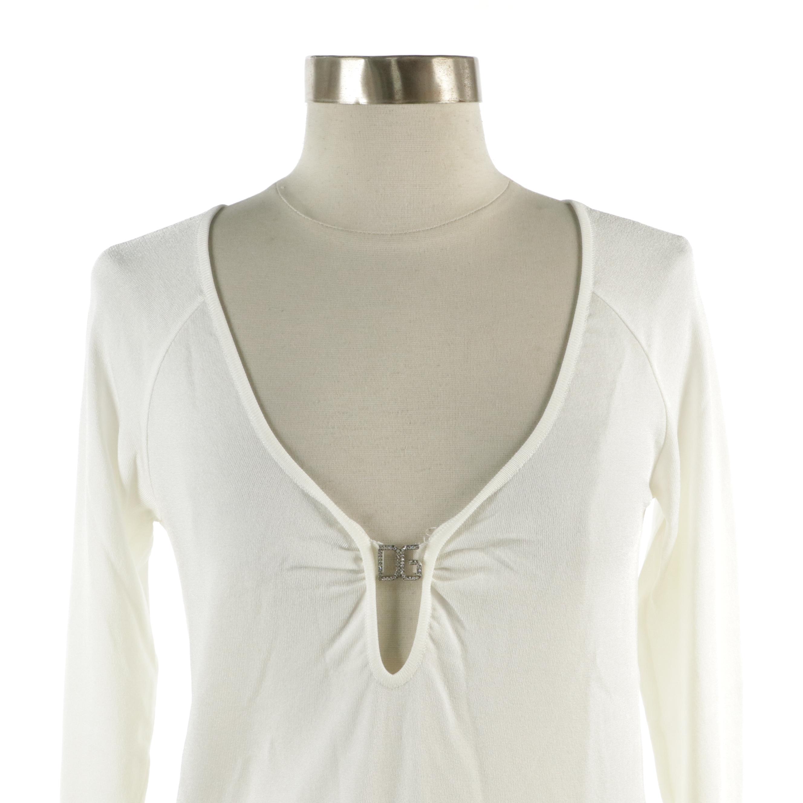 Dolce & Gabbana Crystal Embellished DG Logo Peekaboo Top with Tag