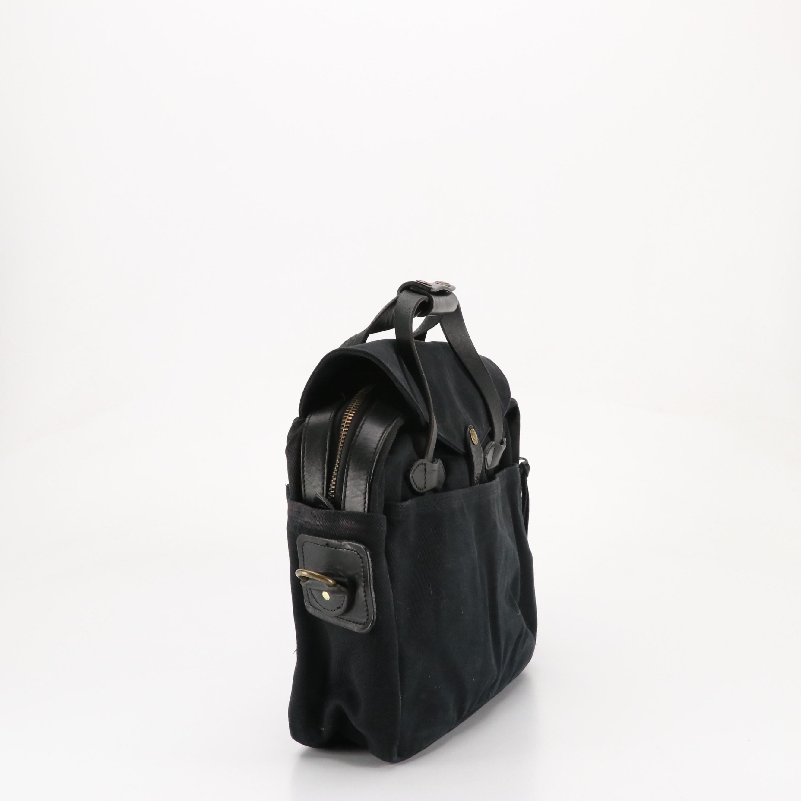 Filson Original Two-Way Briefcase in Black Canvas and Leather Trim