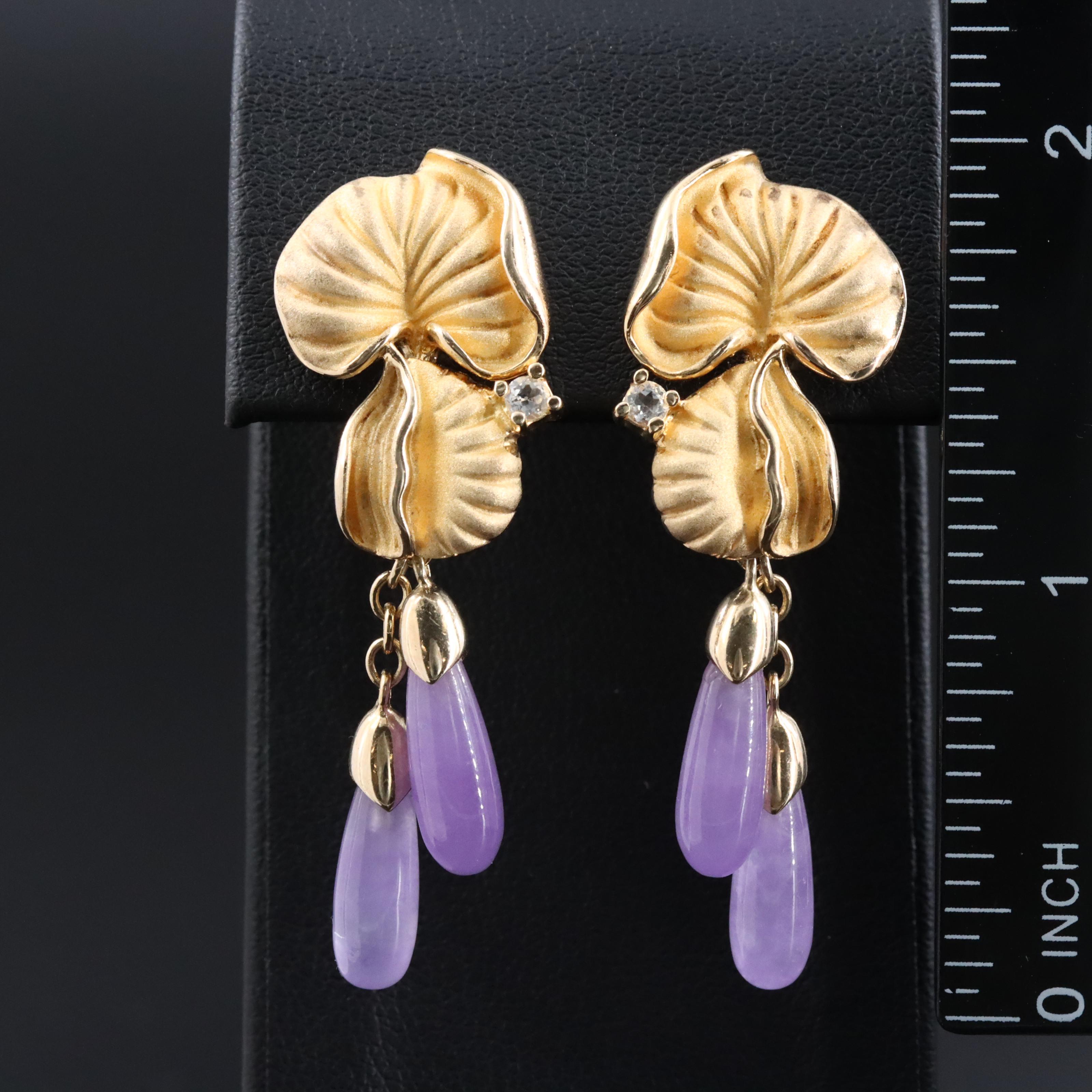 Sterling Jadeite and White Topaz Leaf Earrings