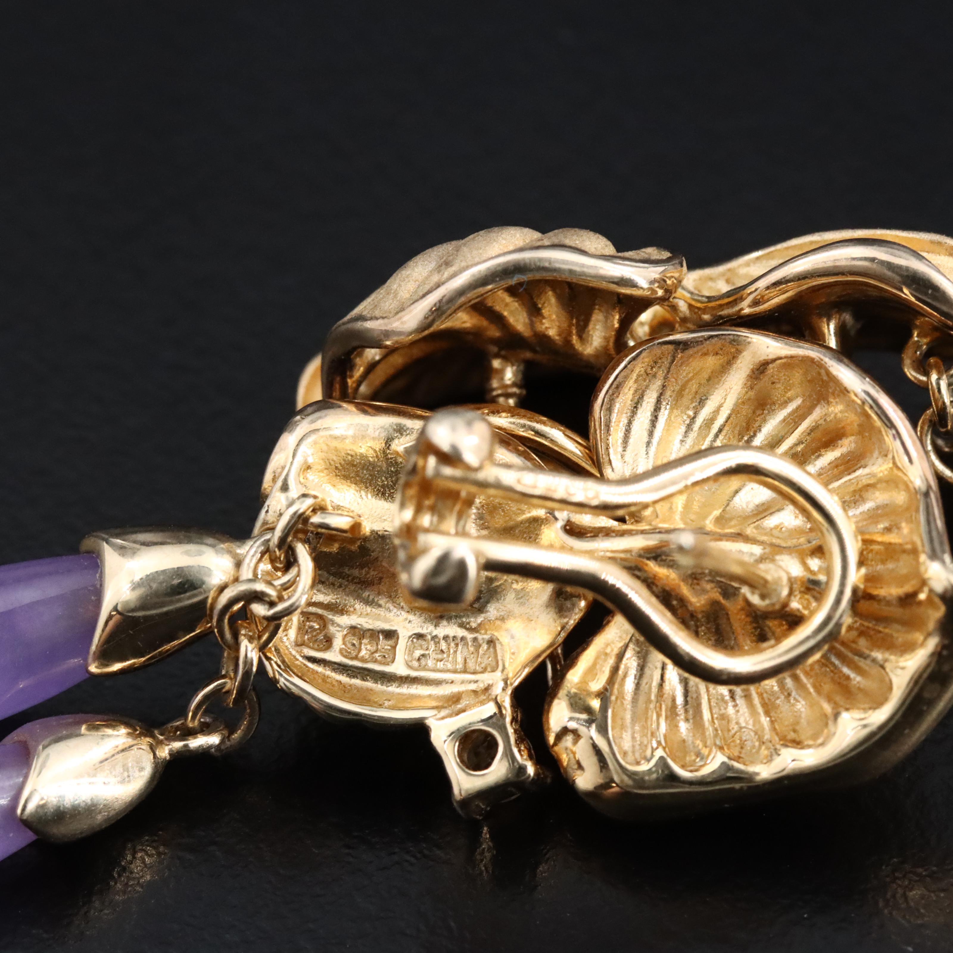 Sterling Jadeite and White Topaz Leaf Earrings