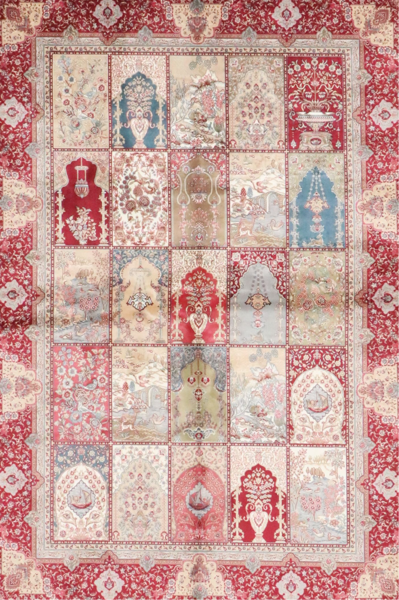 5'1 x 8'1 Hand-Knotted Signed Turkish Ghiordes Silk Area Rug