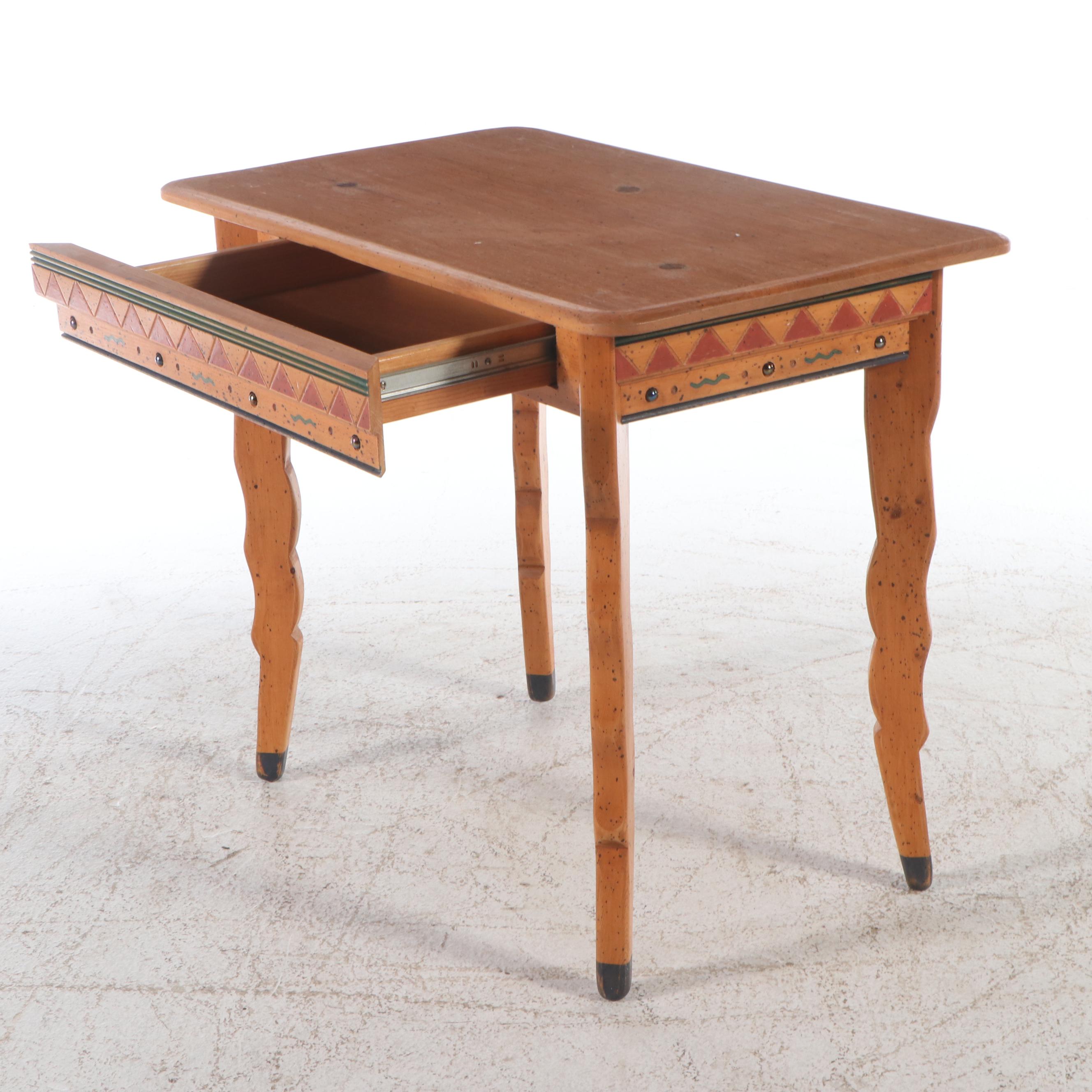 David Marsh Paint-Decorated Pine Single-Drawer Desk