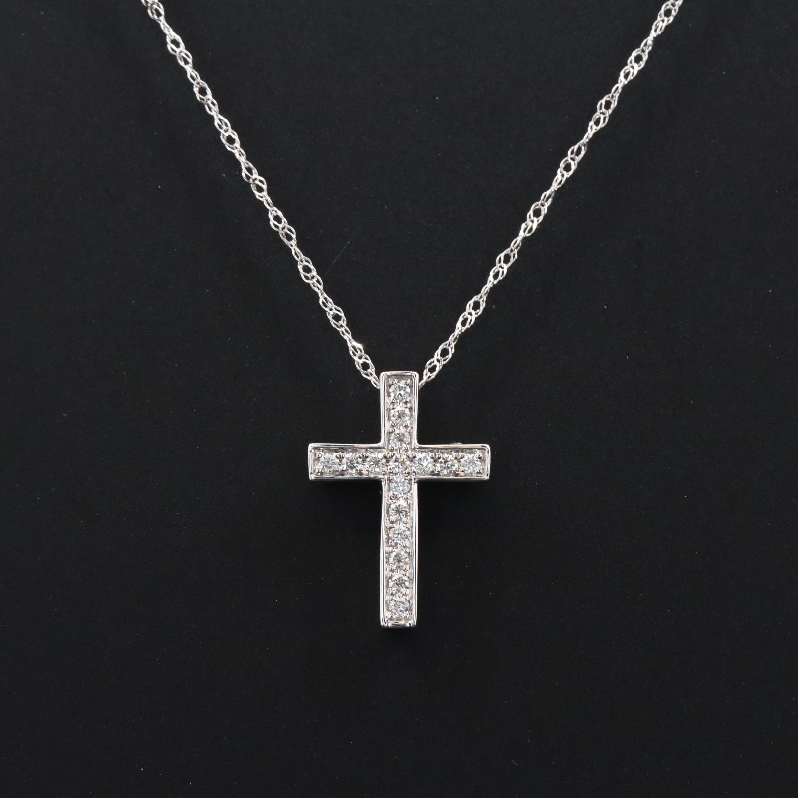 14K 0.16 CTW Diamond Cross Pendant Necklace
