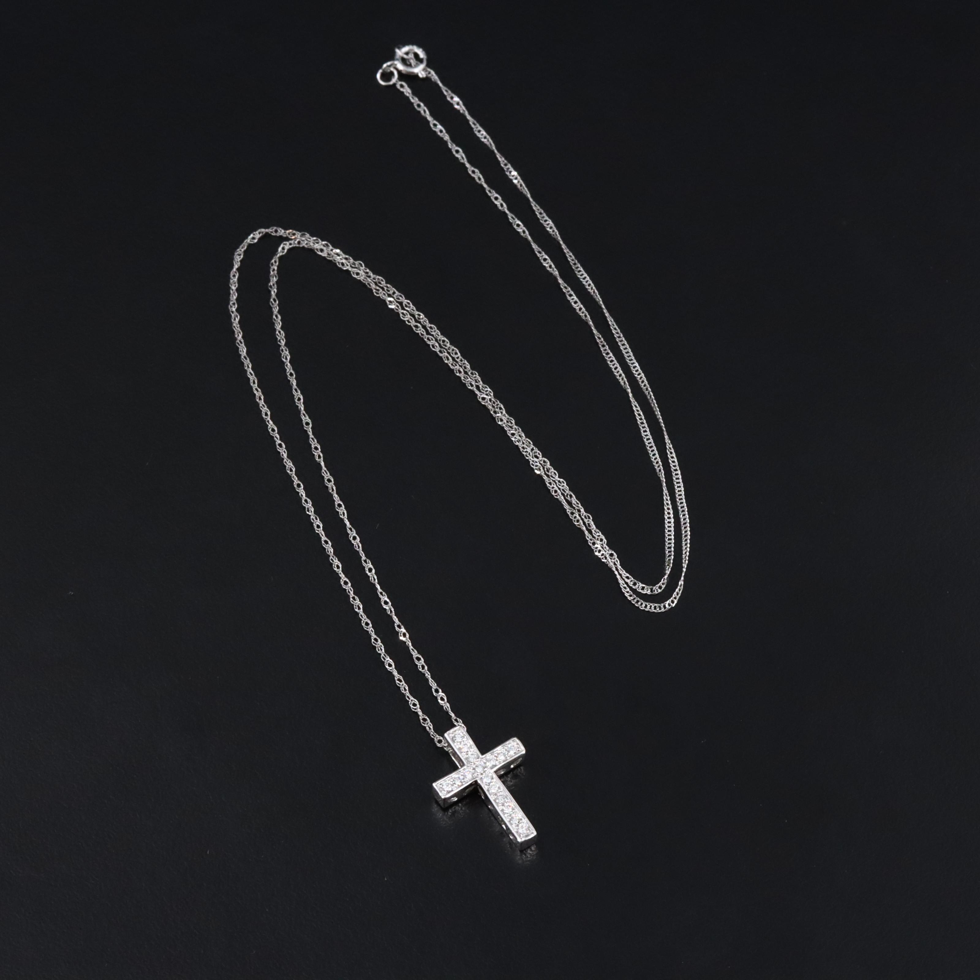 14K 0.16 CTW Diamond Cross Pendant Necklace