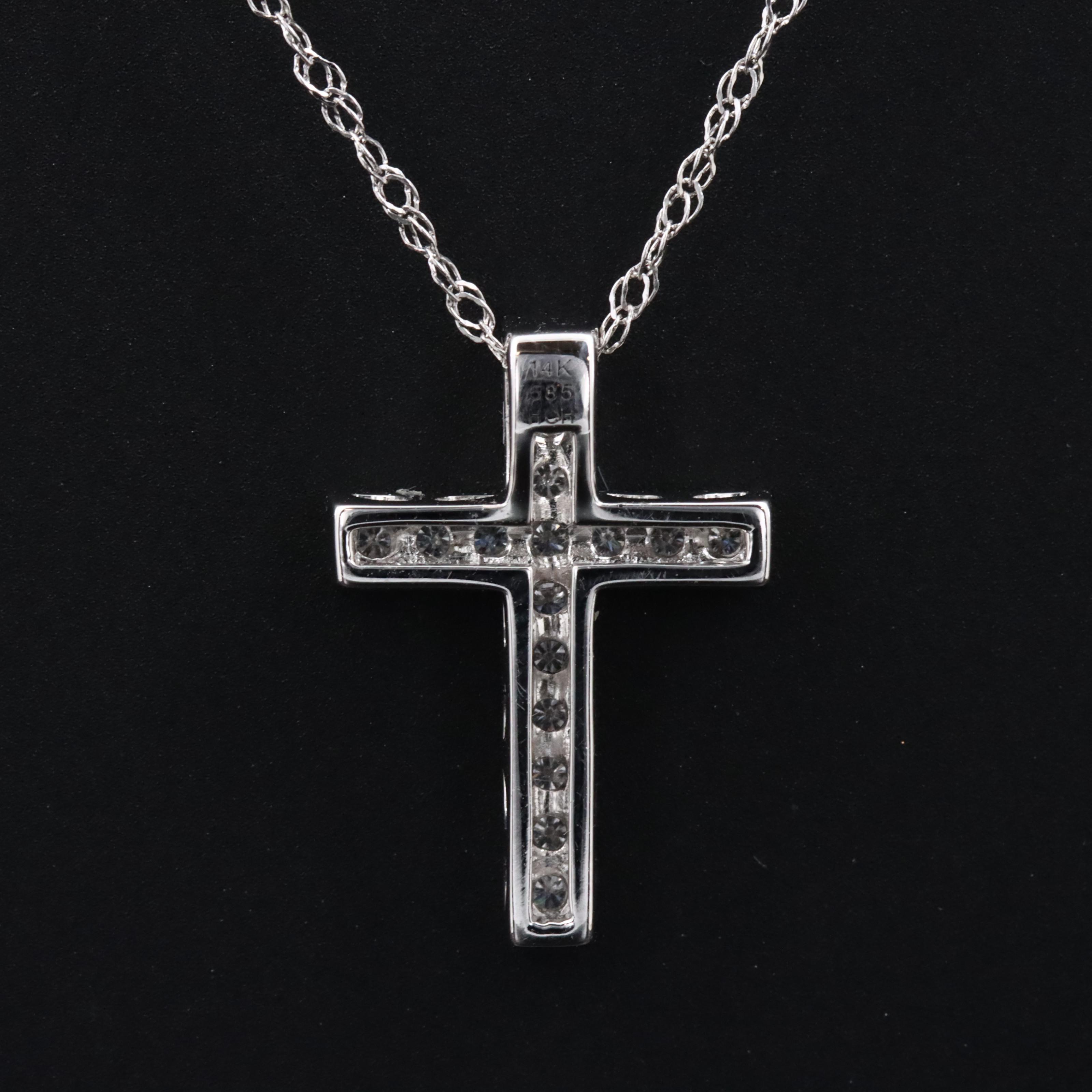 14K 0.16 CTW Diamond Cross Pendant Necklace