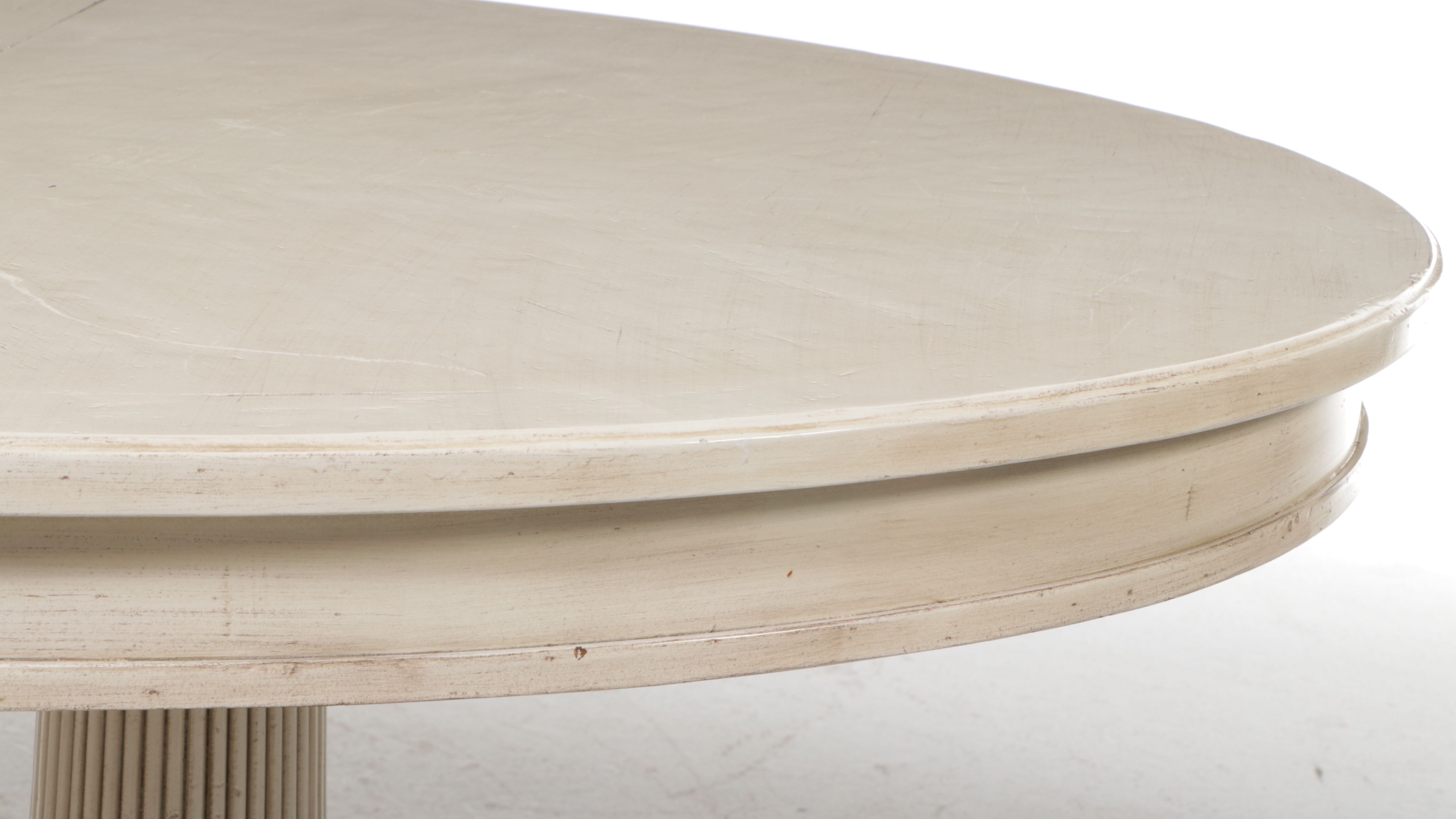 Ivory Painted Wood Pedestal Dining Table