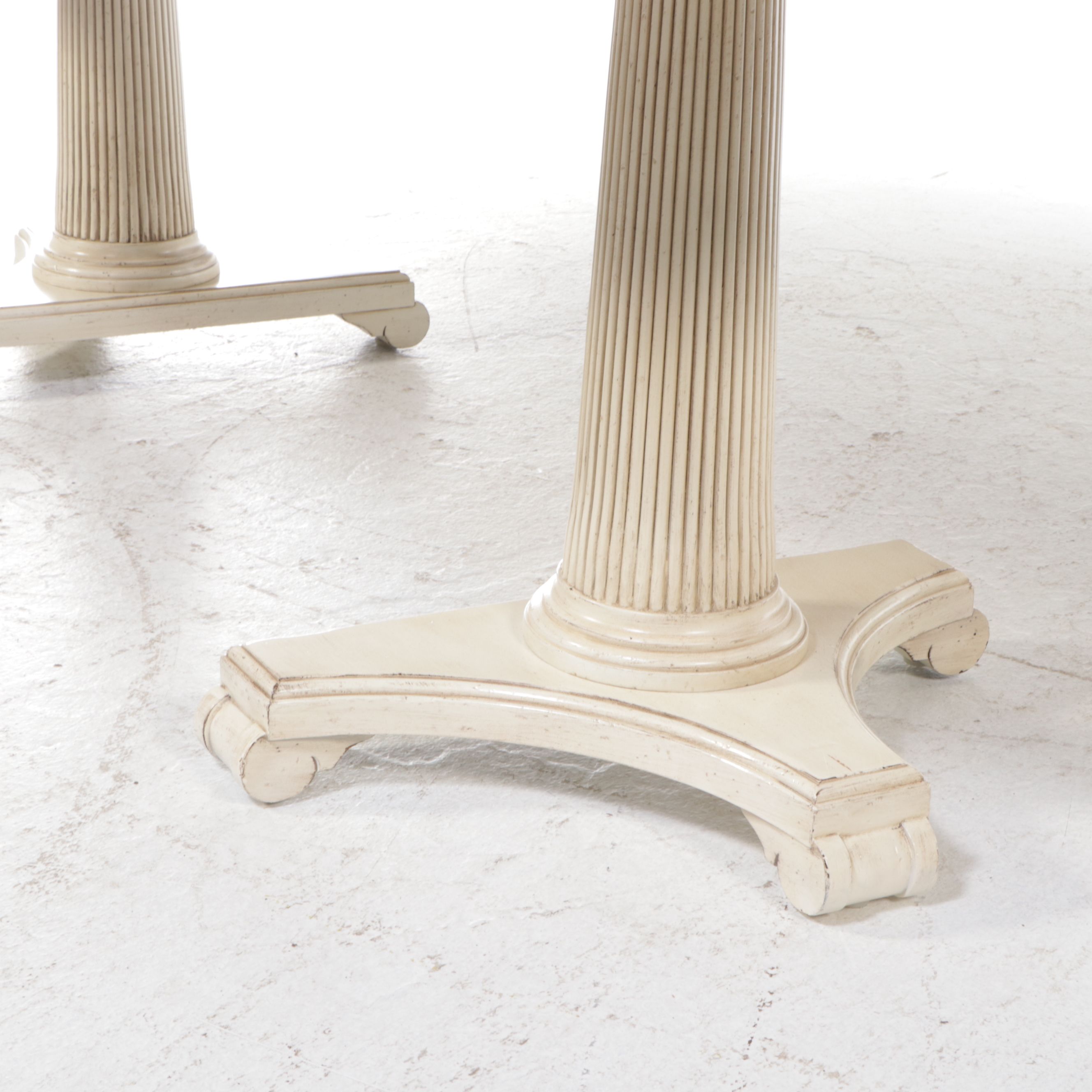 Ivory Painted Wood Pedestal Dining Table