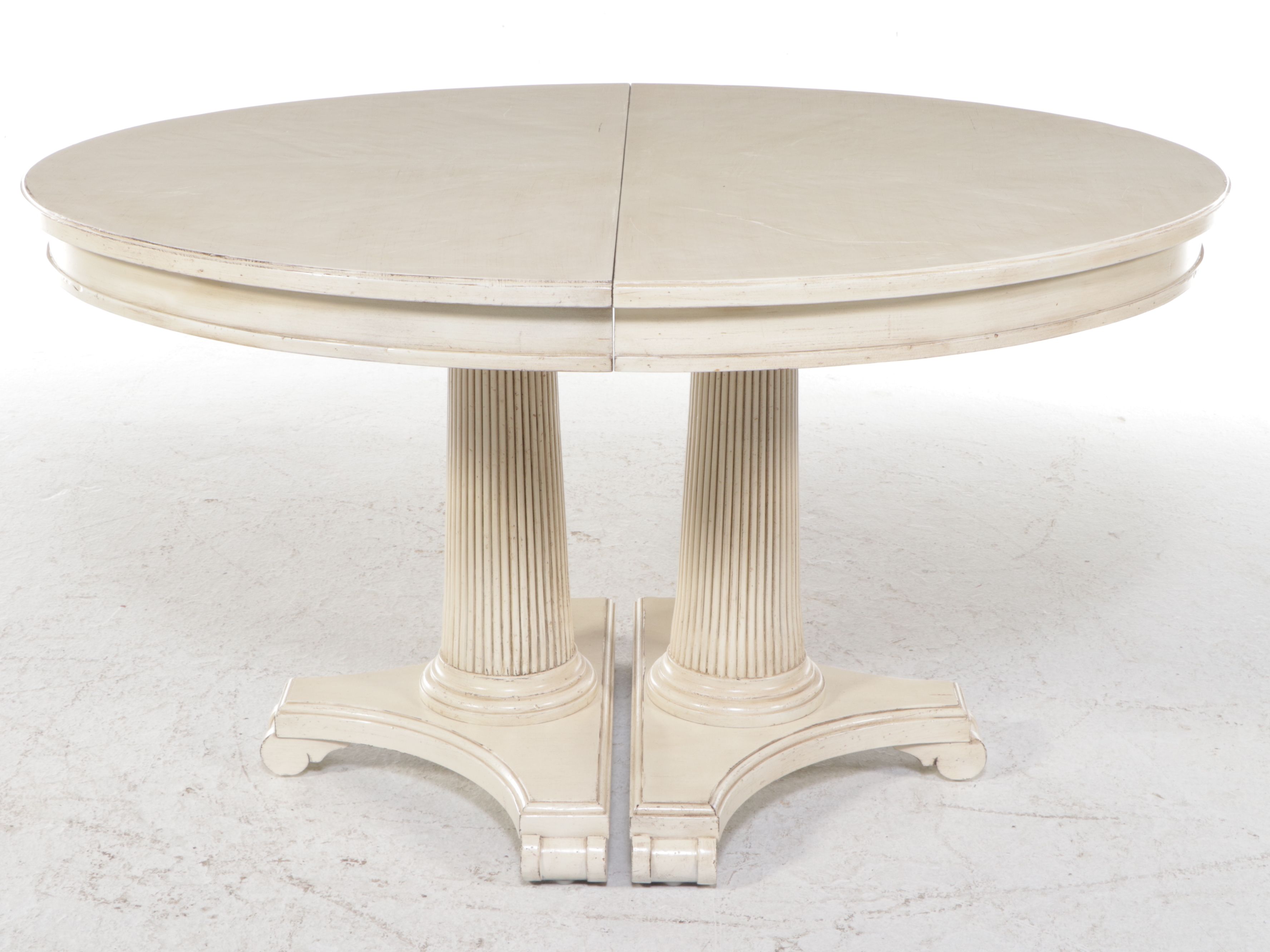 Ivory Painted Wood Pedestal Dining Table