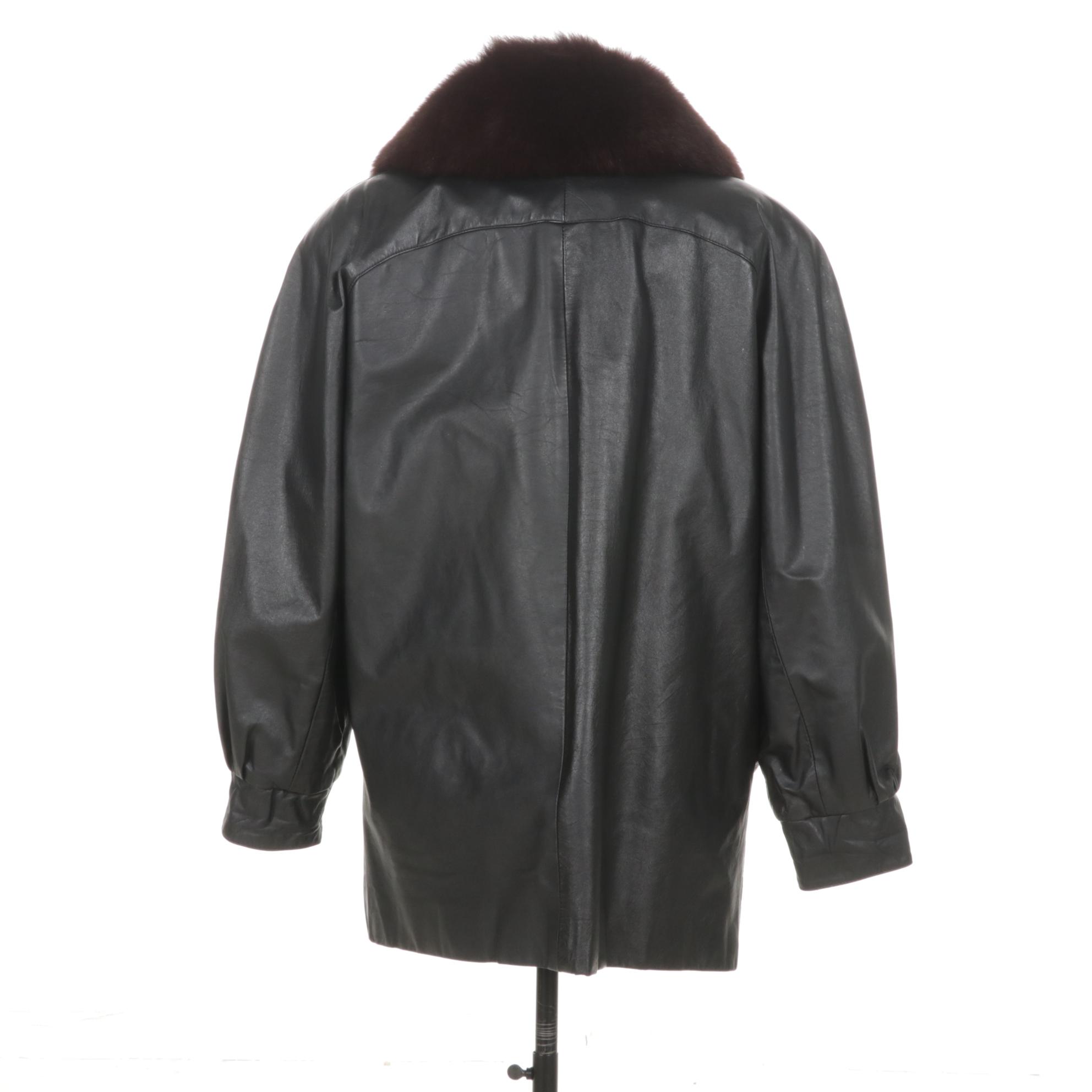 Black Leather Jacket with Fox Fur Collar