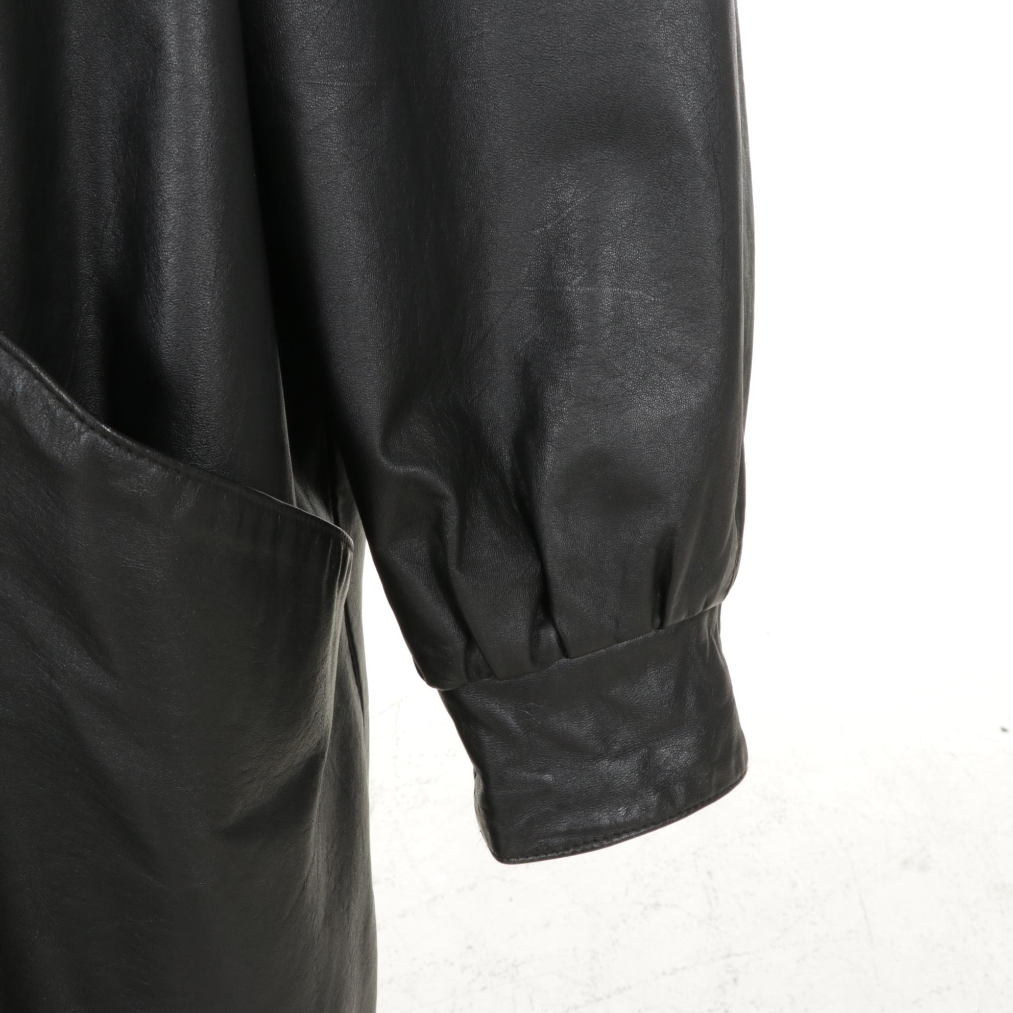 Black Leather Jacket with Fox Fur Collar