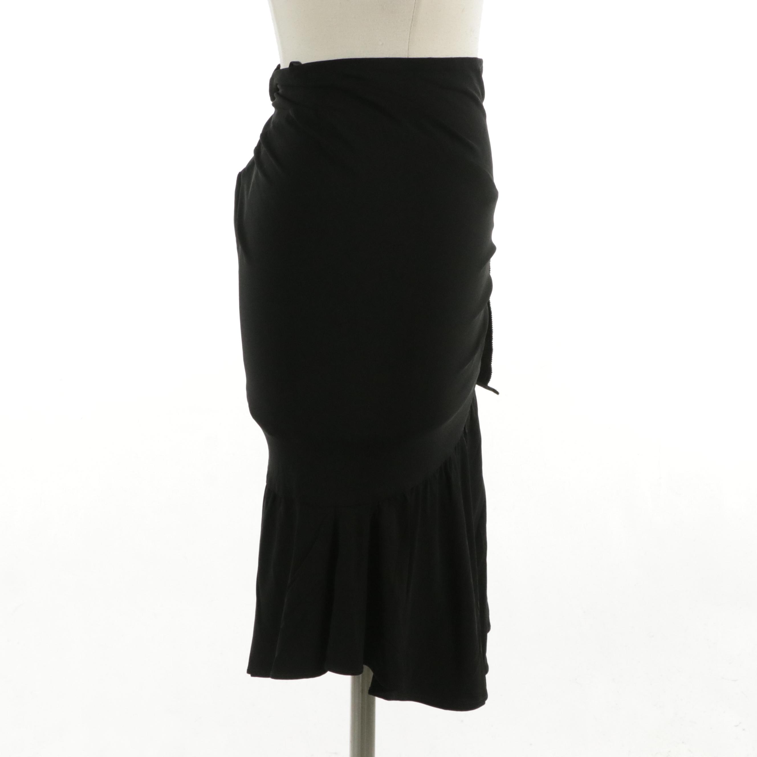 Roberto Cavalli Asymmetrical Draped Bow Skirt in Black Jersey Knit, With Tags