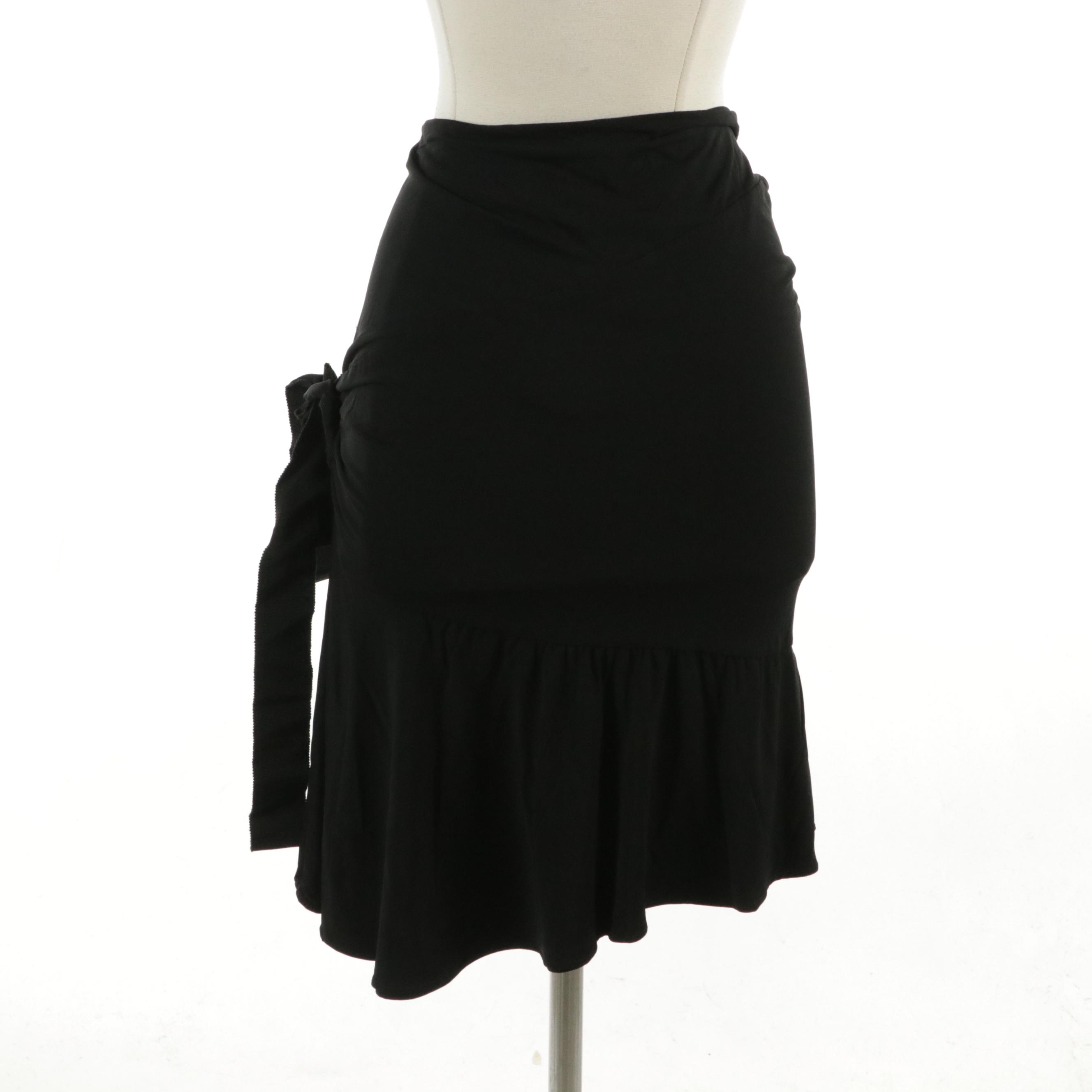 Roberto Cavalli Asymmetrical Draped Bow Skirt in Black Jersey Knit, With Tags