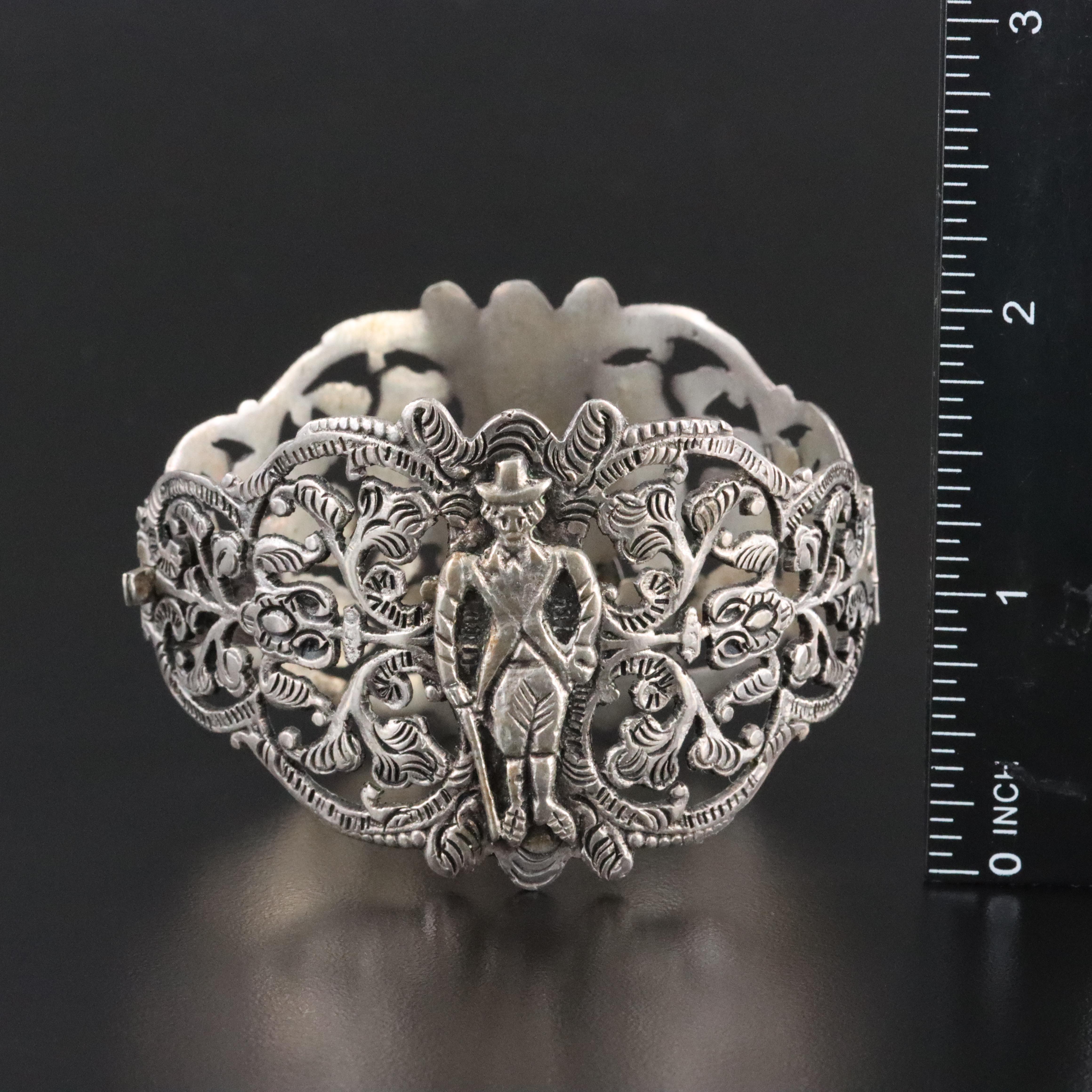 Sterling Colonial Themed Hinged Bracelet