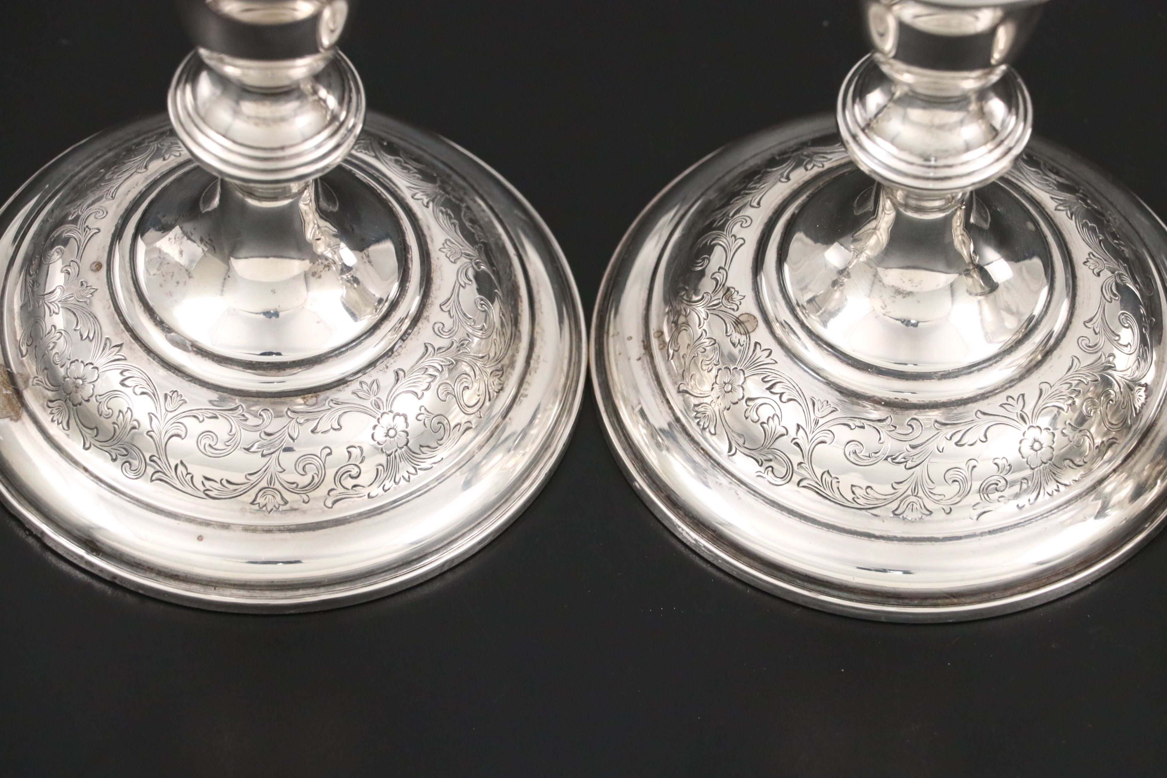 Sterling Silver Candlesticks, Shakers and Coaster, Pair of Silver Plate Coasters