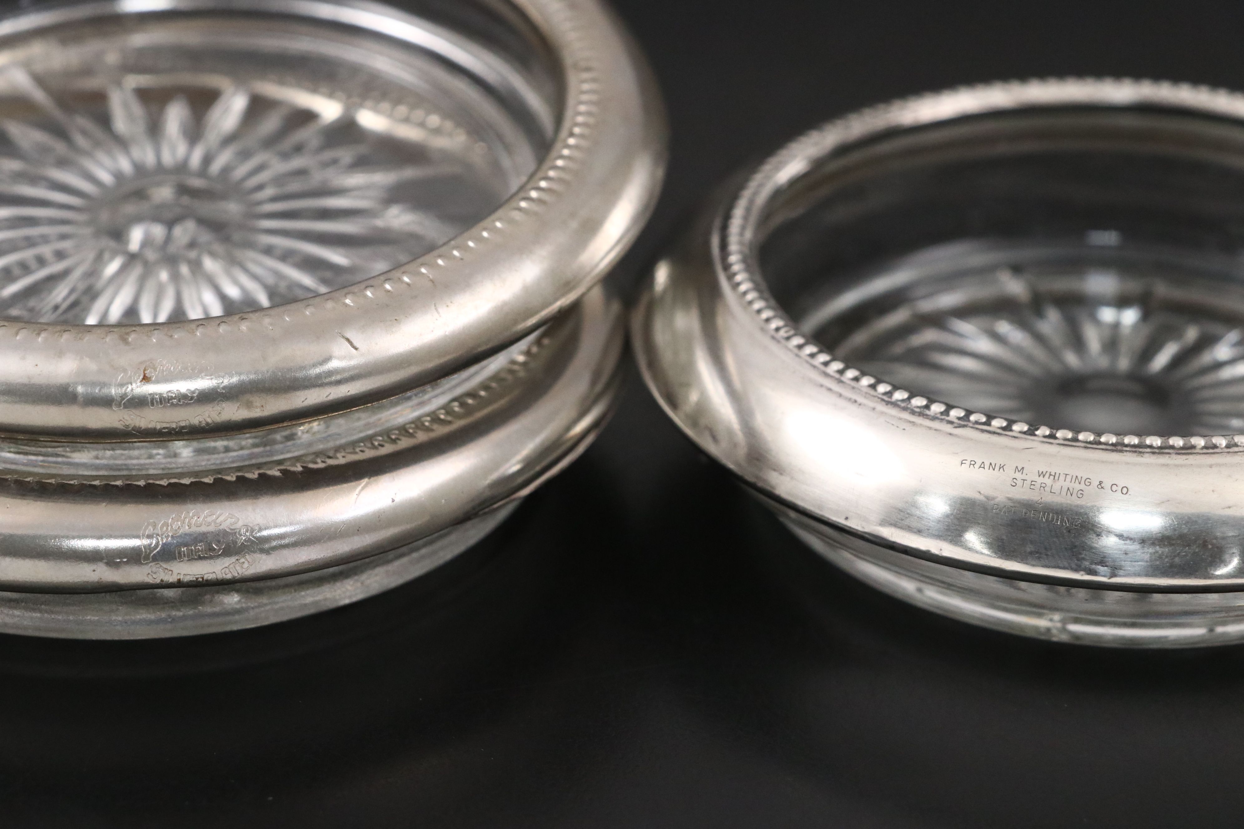 Sterling Silver Candlesticks, Shakers and Coaster, Pair of Silver Plate Coasters